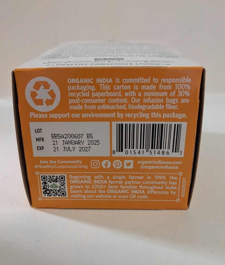 Organic India TULSI ASHWAGANDHA Herbal Tea Stress Relief 6 Boxes 108 bags BB7/27