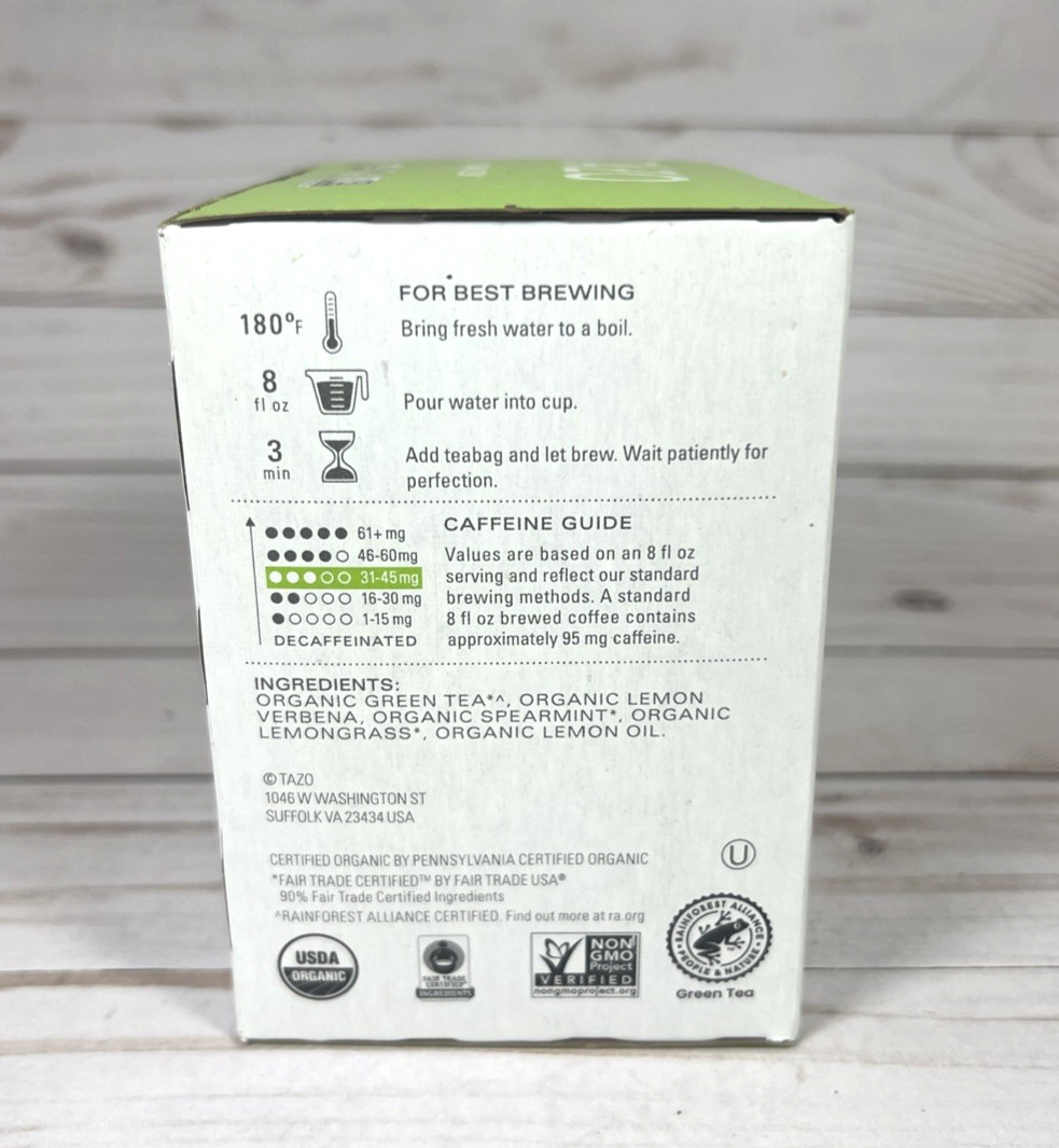 Tazo Organic ZEN Green Tea 36 Bags Lemongrass Spearmint 12/2026