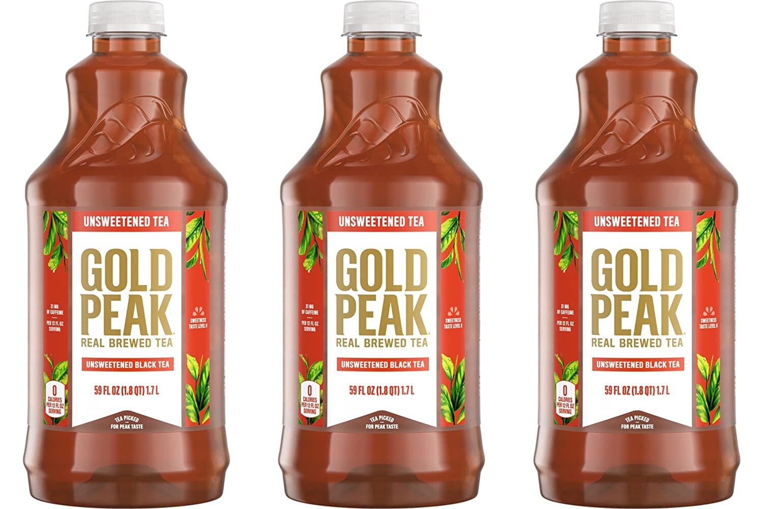 Gold Peak Unsweetened Real Brewed Black Tea (3 Bottles 59 fl oz Each) NEW