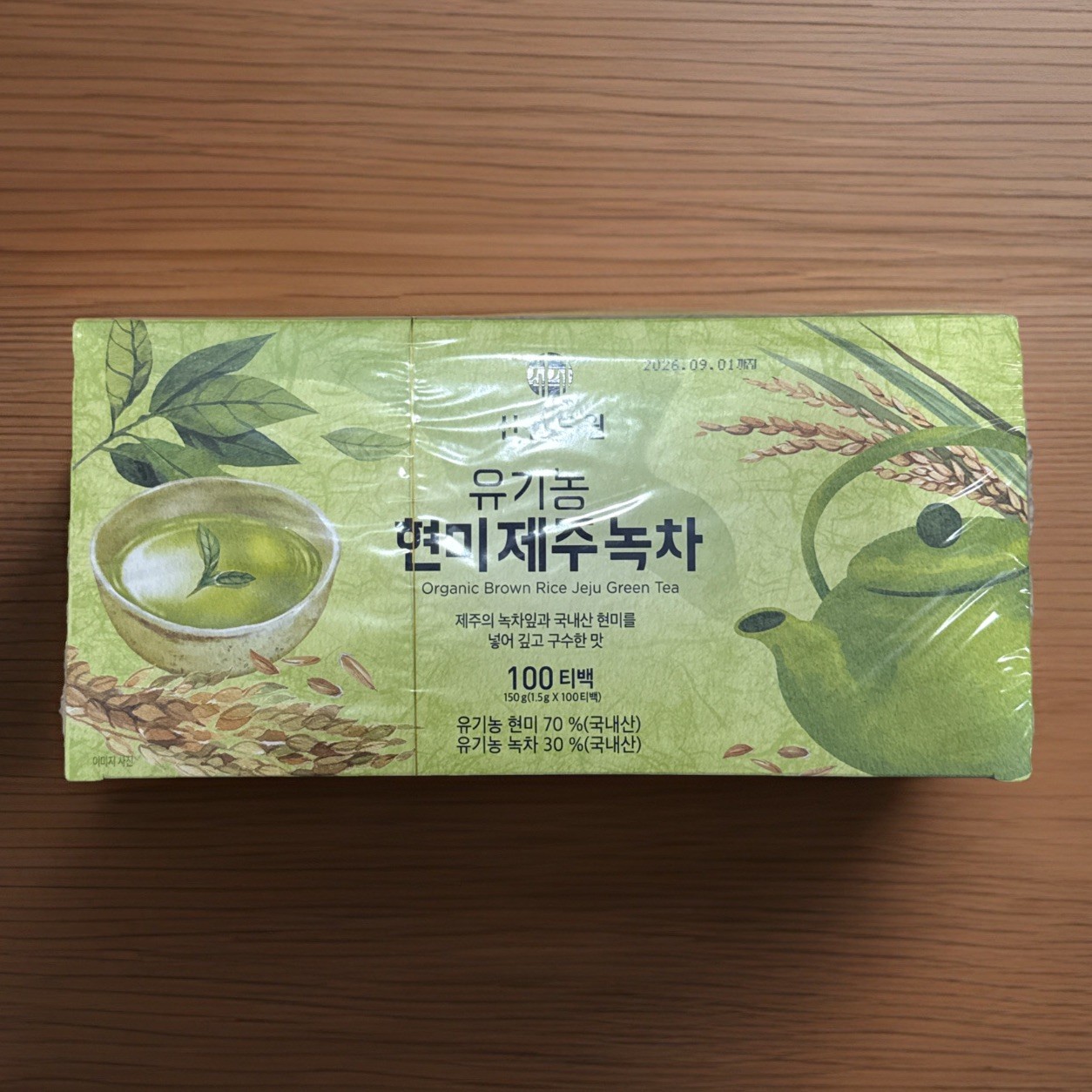 Korean Organic Green Tea with Brown rice 100 Tea bags (1 Box) Exp 9/1/26