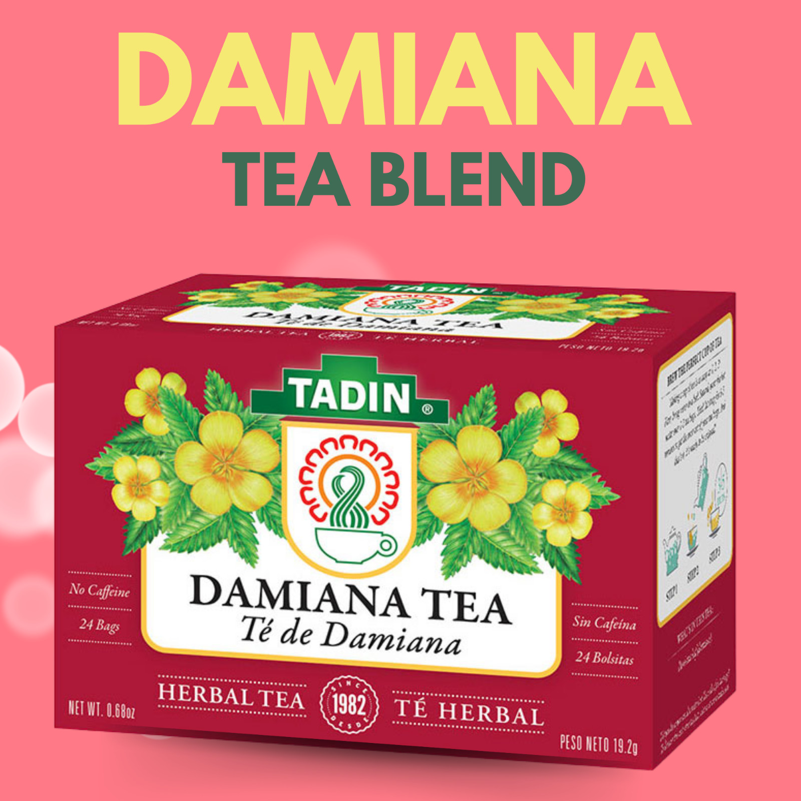 Tadin Damiana Herbal Tea, 24 Bags 0.68 fl oz, Smooth & Aromatic