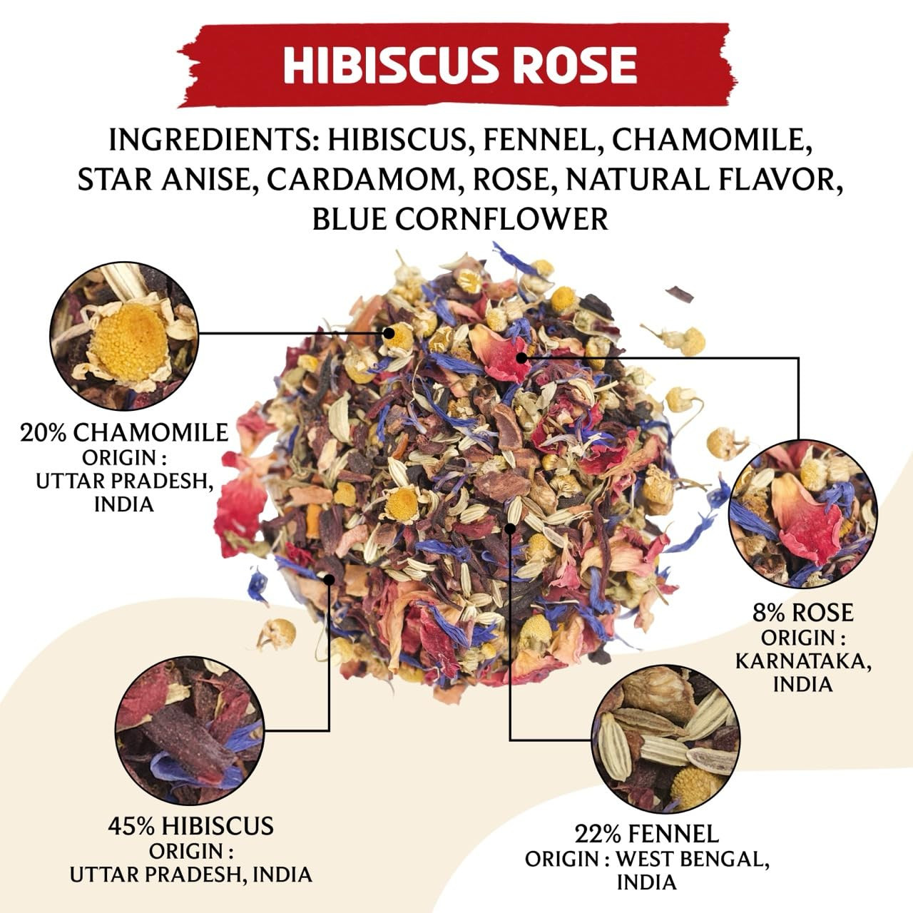 , Hibiscus Rose Herbal Loose Tea (50+ Cups) | 100% Natural, Handmade, Pure from