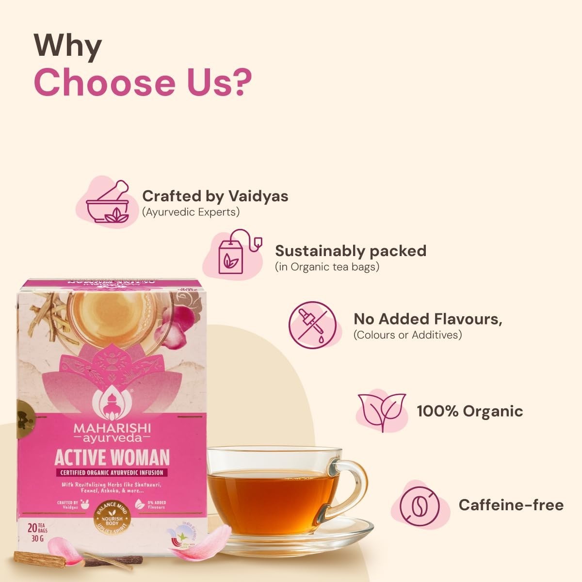 Maharishi Active Woman Herbal Tea Shatavari, Ashoka, Rose Petals 20 Tea Bags 30G
