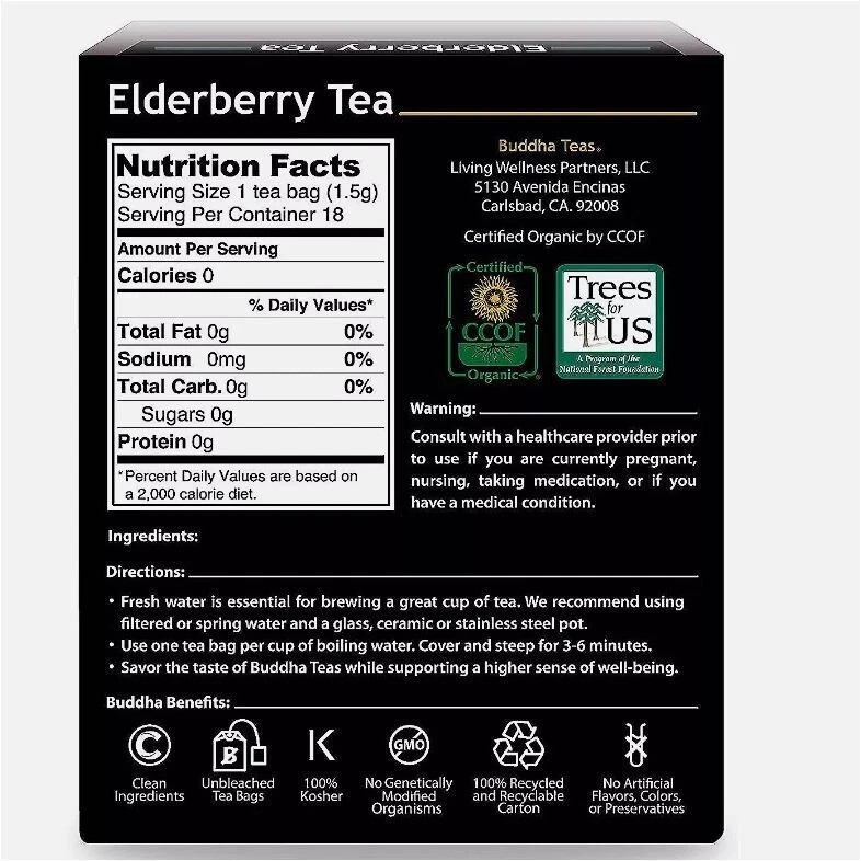 Buddha Tea Organic Elderberry Tea, 18 Tea Bags 12/2028