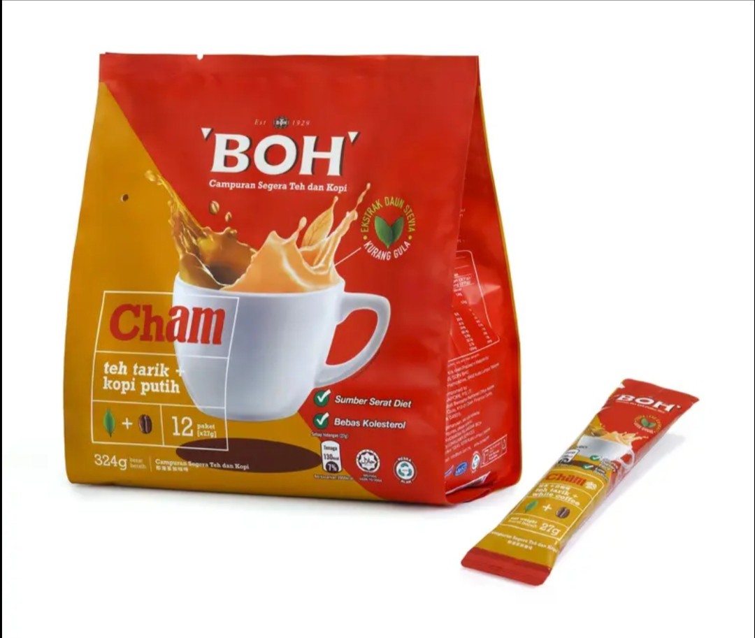 3packs BOH Cham 3in1 Instant Tea Tarik + White Coffee Mix 12 Sticks less sugar