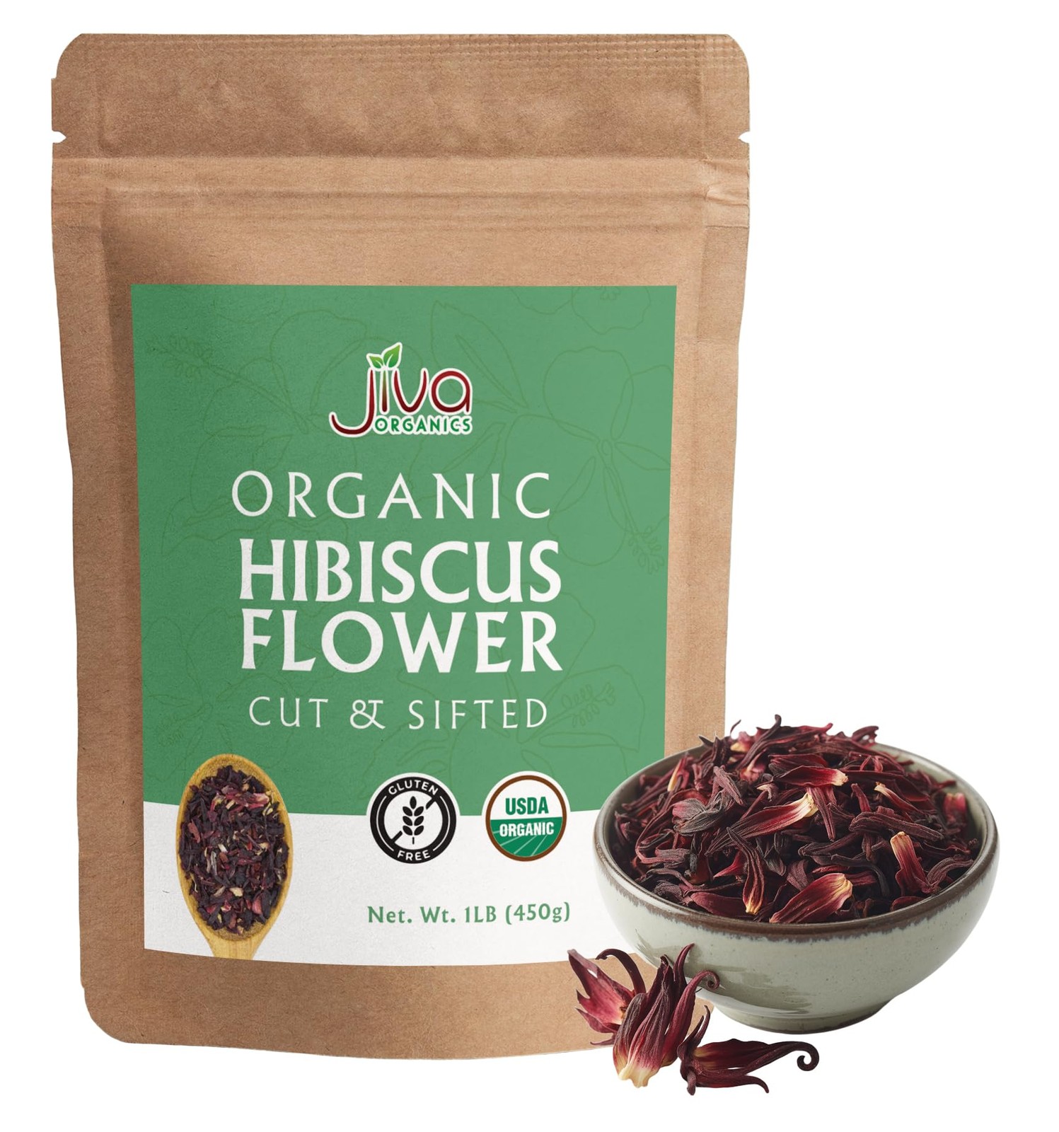 Organic Hibiscus Flowers 1 LB Bulk – 100% Pure, Cut & Sifted, Gluten Free,