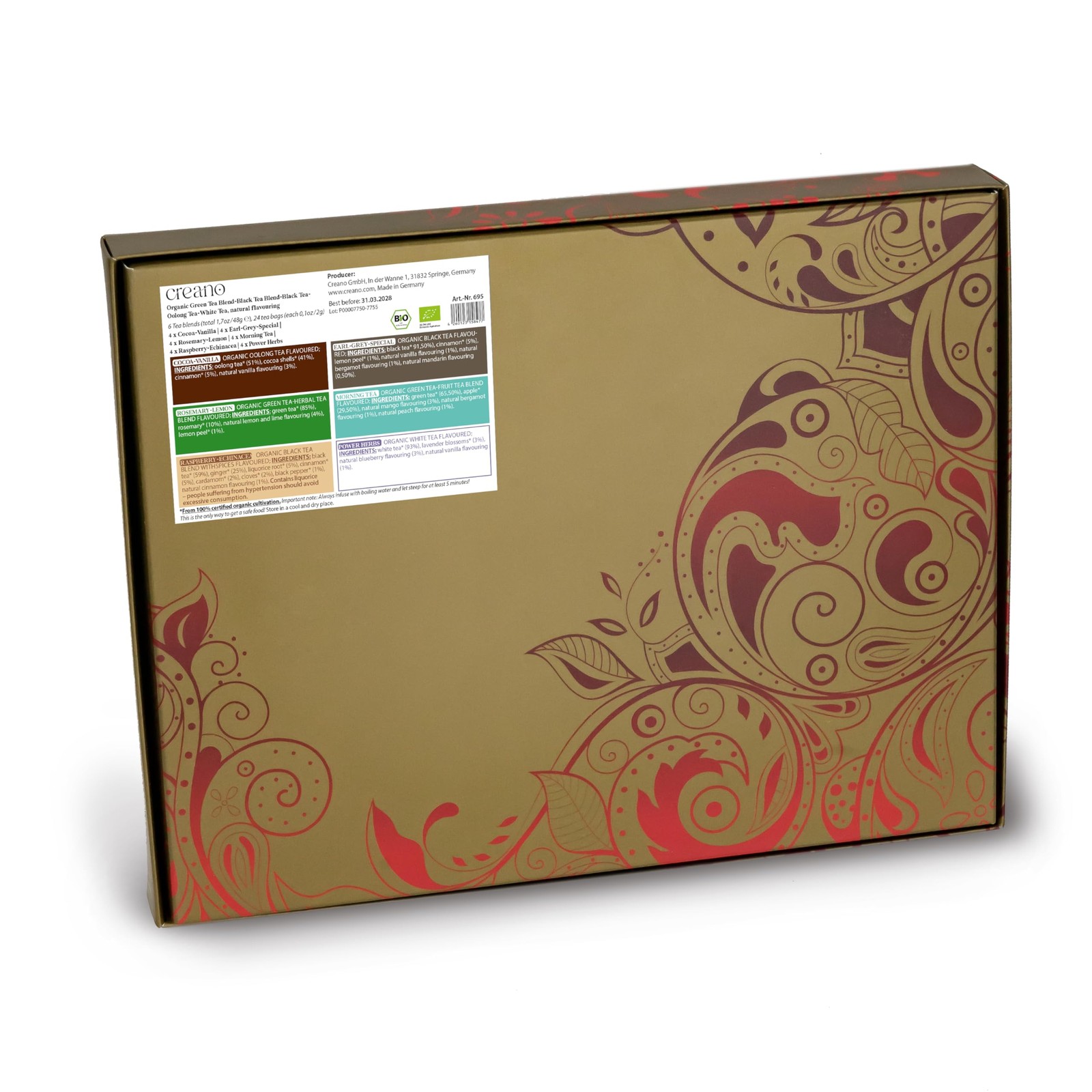 Creano Organic Tea Gift Set – 24 Organic Tea Bags in 6 Dreamy Varieties – 48 g*