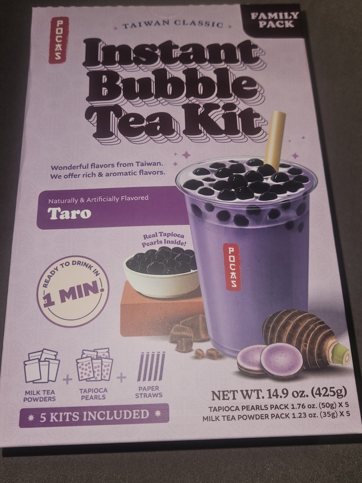 Pocas Bubble (Boba ) Tea Kit (Taro/Ube ) 1 Box = 5 Kits