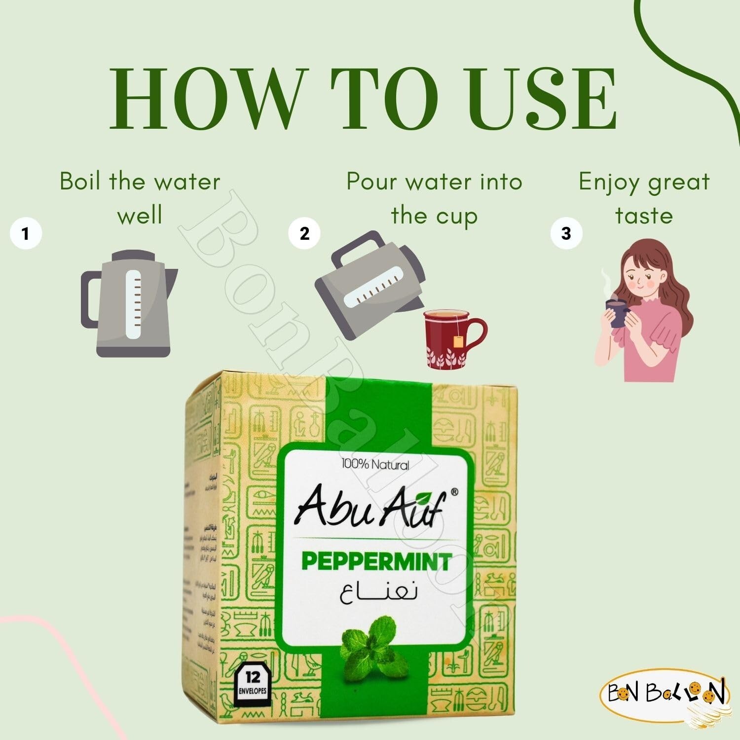AbuAuf MINT Natural Herbs Egyptian Drink HALAL (1 Pack = 12 Bags) ابو عوف نعناع