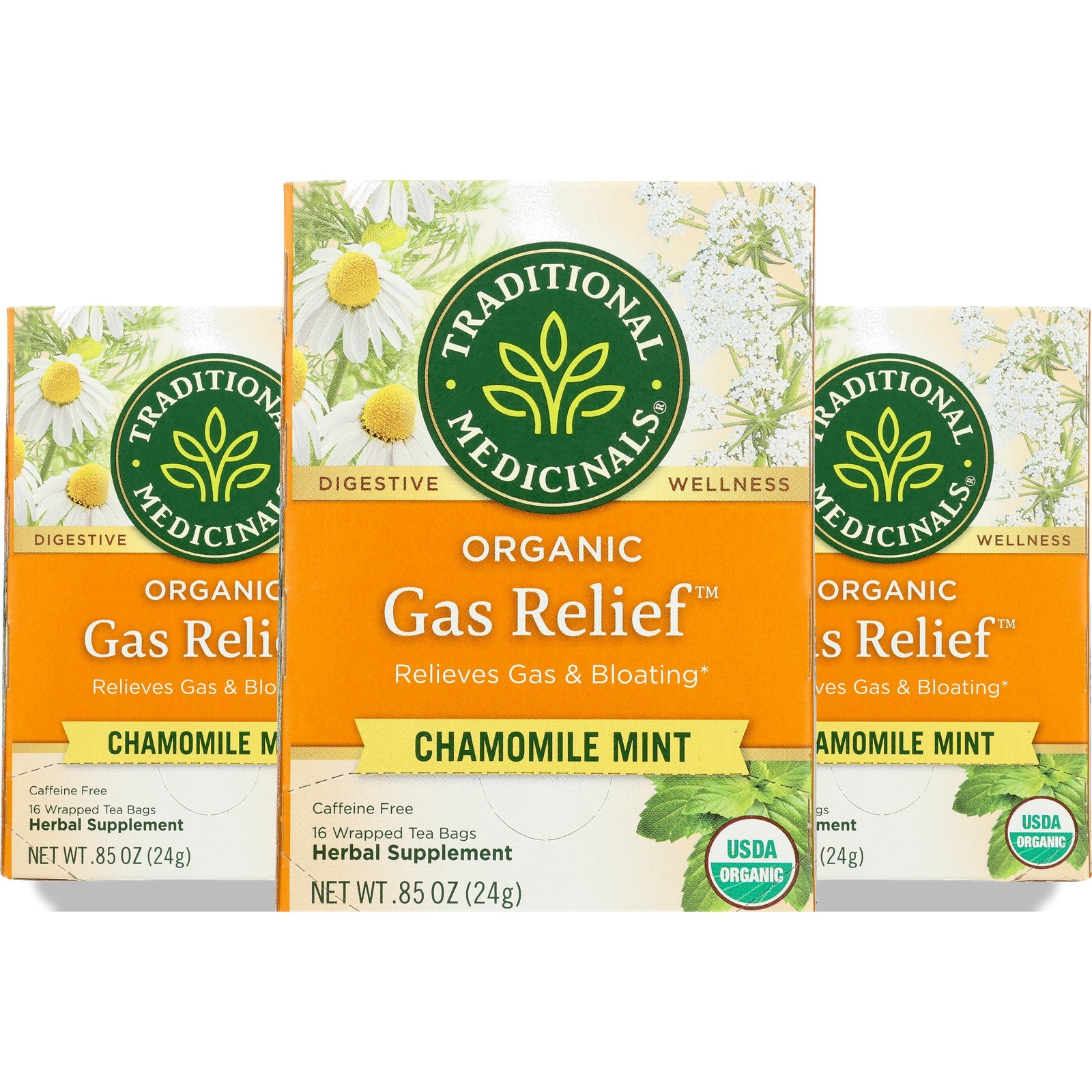 Traditional Medicinals Organic Gas Relief Chamomile Mint Tea 16 Bags Bag 3 Pack