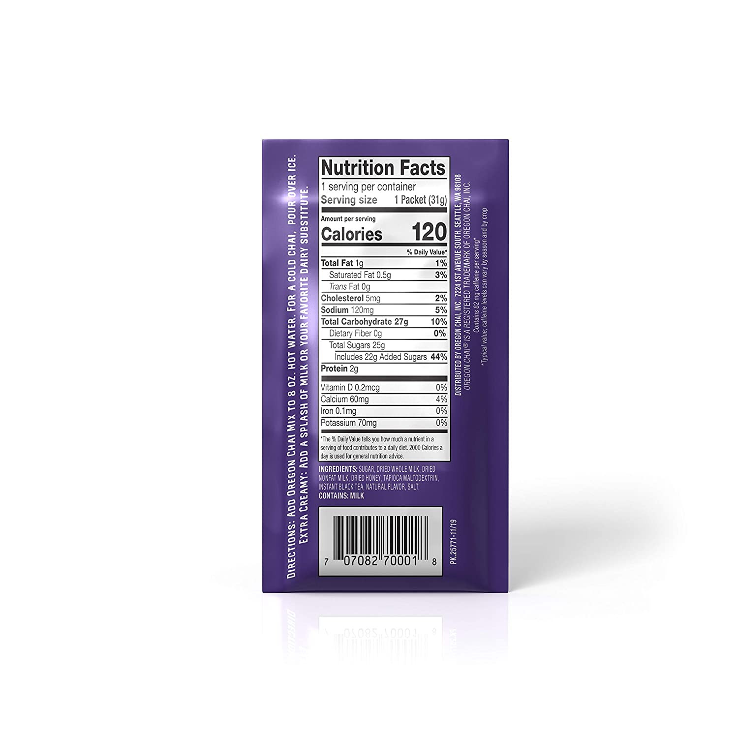 Oregon Chai Original Chai Tea Latte Powdered Mix, 8 Count Envelopes per Box, 1.1