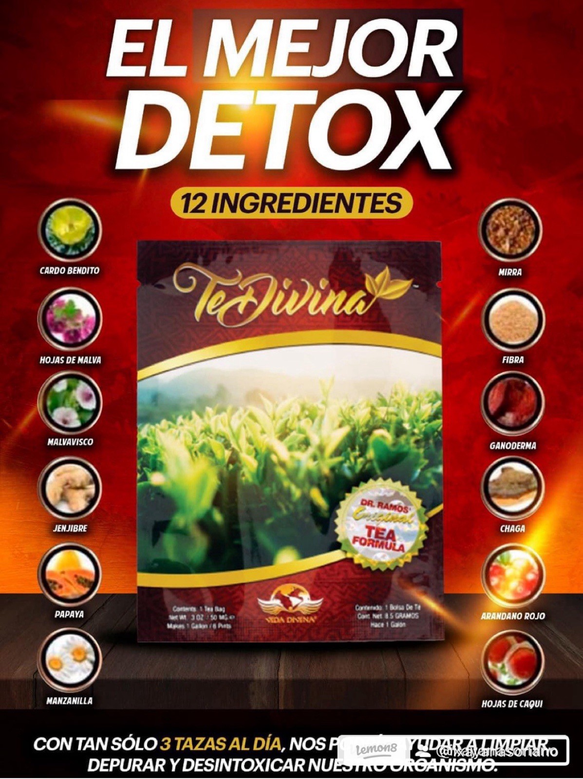Vida Divina Te Divina Detox Tea Bag 0.3oz Cardo Bendito Malva Papaya Ginger