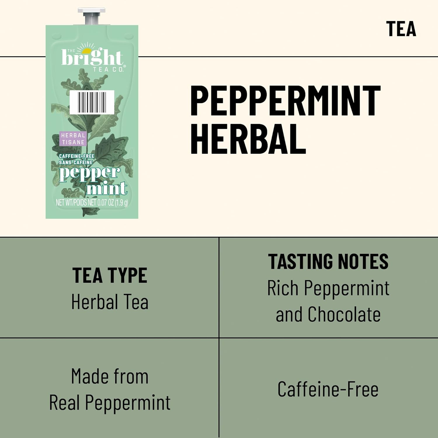 Bright Tea Co. Peppermint Herbal Tea Freshpacks Works Only with Brewers (Case o