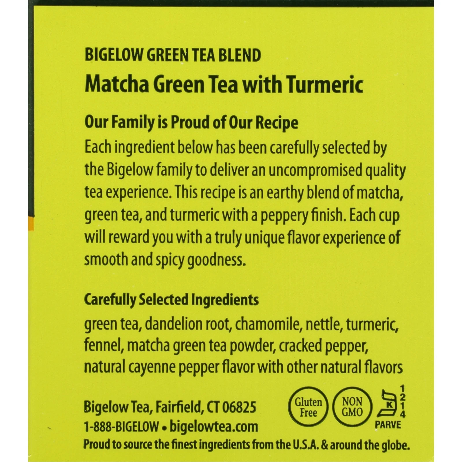 Bigelow Matcha Green Tea with Turmeric, Green Tea Bags, 18 Count