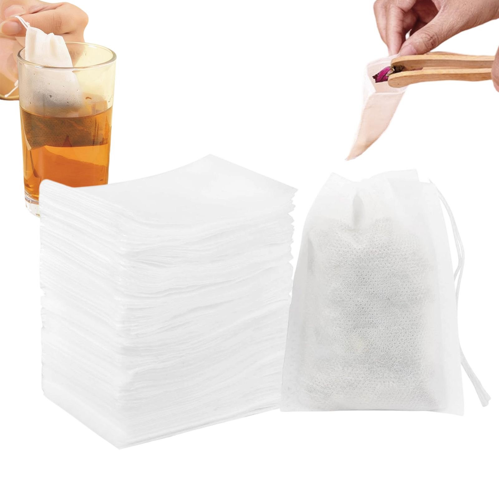 200 Disposable White Non-Woven EMPTY Tea Bags Drawstring Filter Bags For Spices