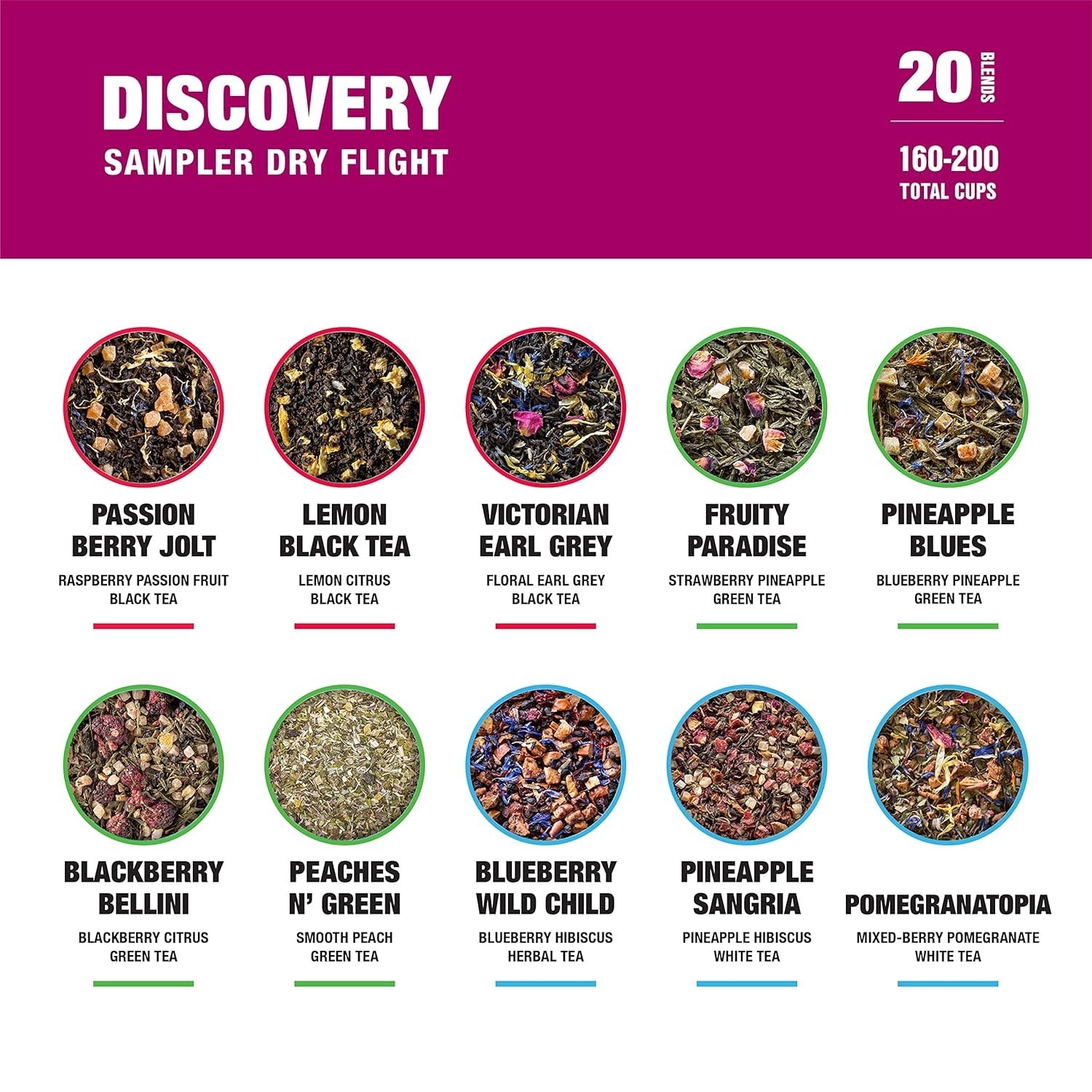 Discovery Sampler Dry Flight Set Loose Leaf High to No Caffeine Hot & Iced Up to