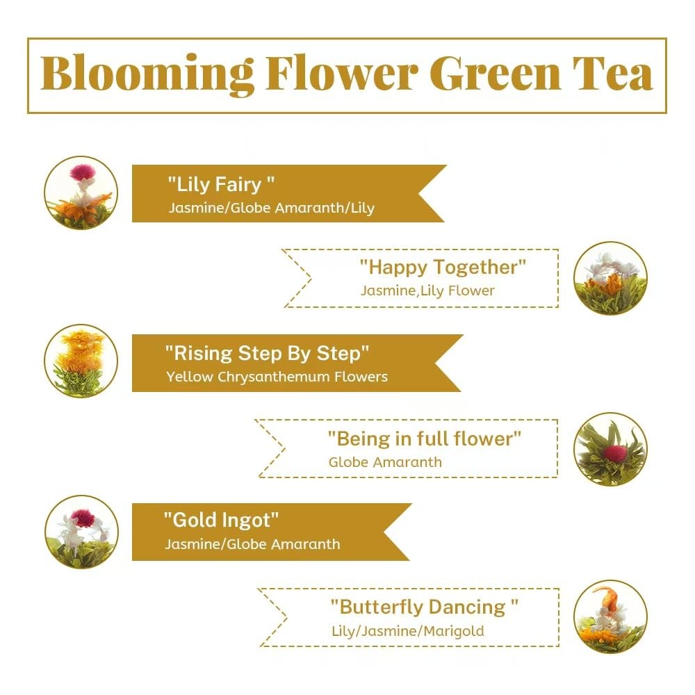 LWXLJMJZC-12pcs Individually Wrapped Blooming Tea,Jasmine Flowering , Green