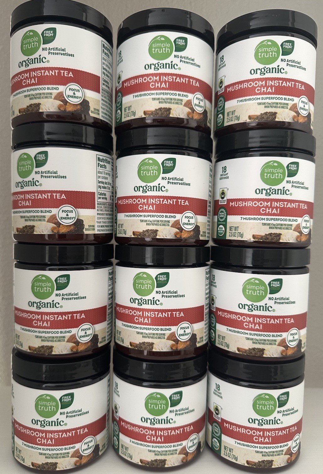 12 PACK Simple Truth Organic Mushroom Instant CHAI Tea Superfood Blend 2.5 oz ea