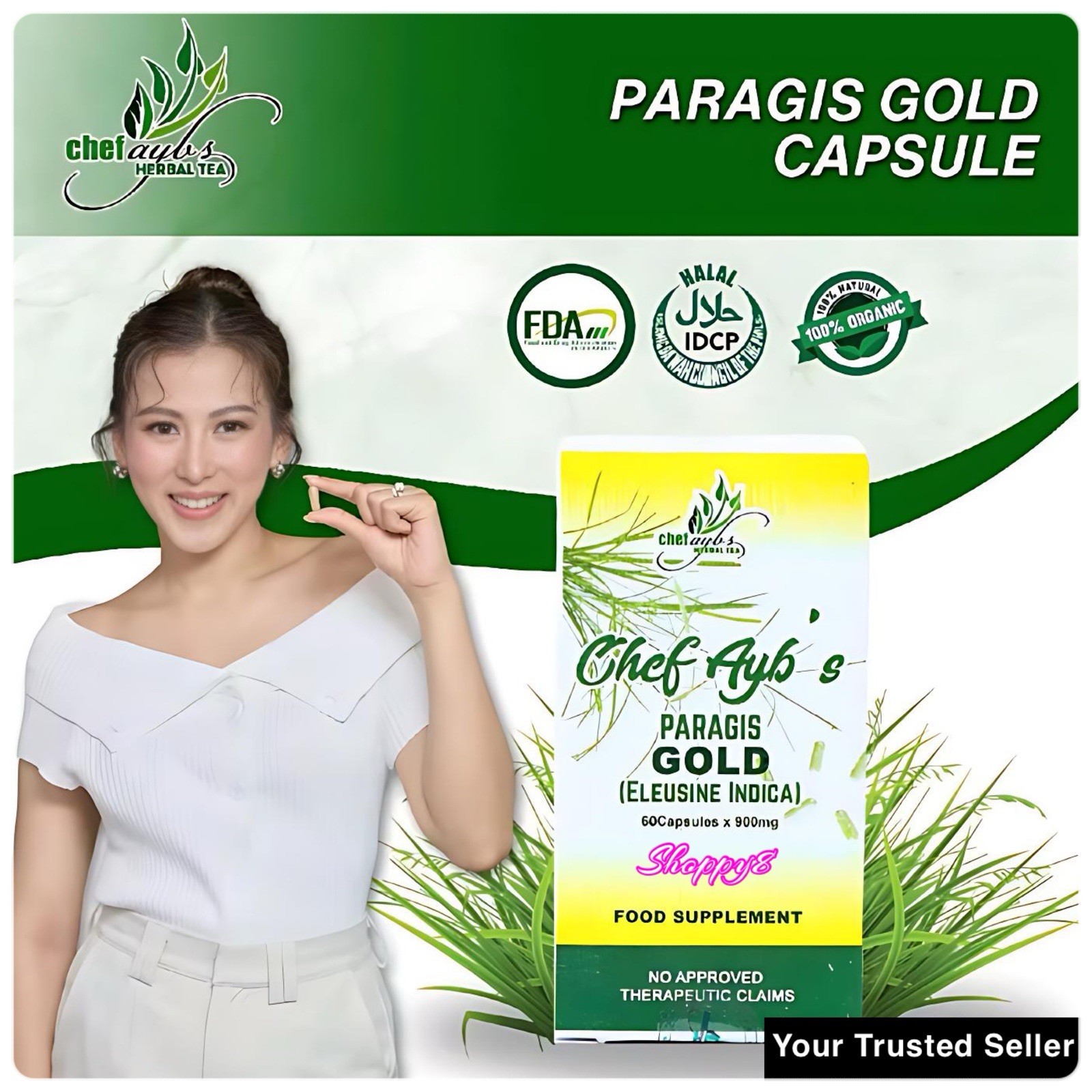 Chef Aybs Paragis Gold 900mg 60 Caps + Paragis Moringa & Guyabano Tea 20 Sachets