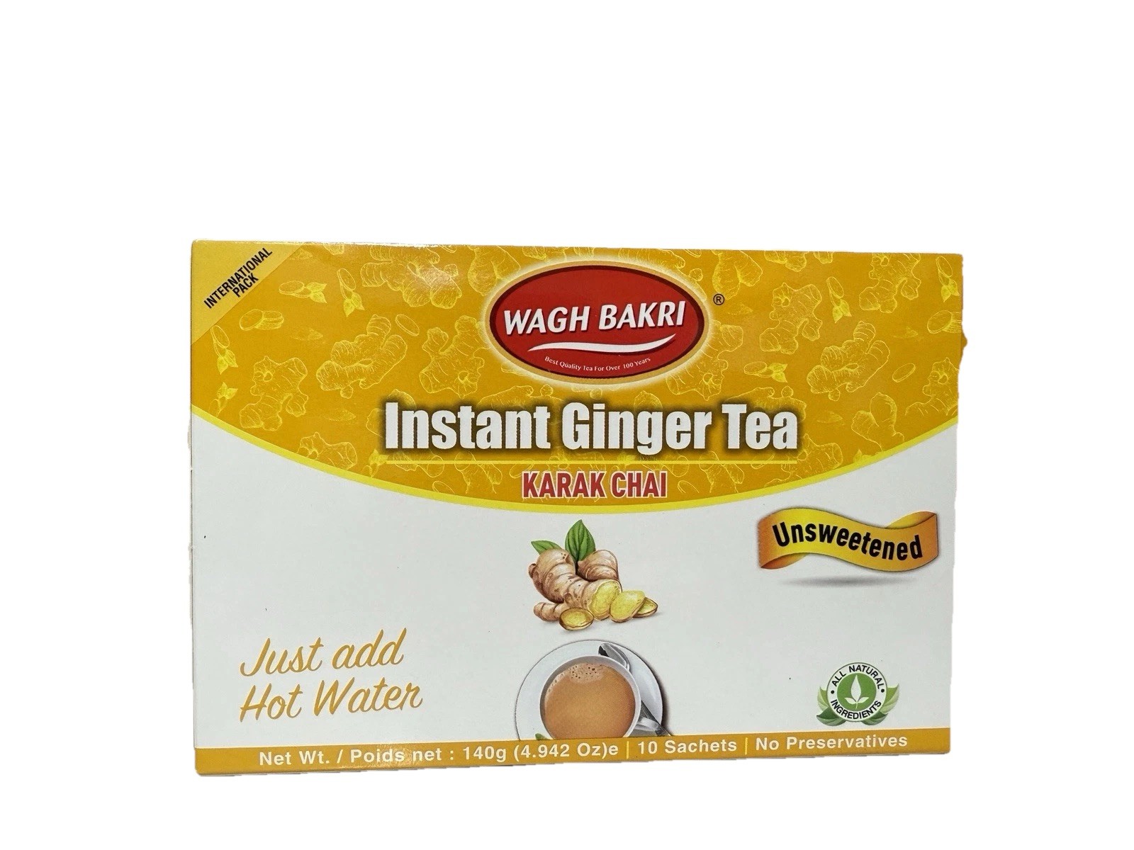 Wagh Bakri Ginger Instant Chai Tea Premix, Unsweetened – 140g
