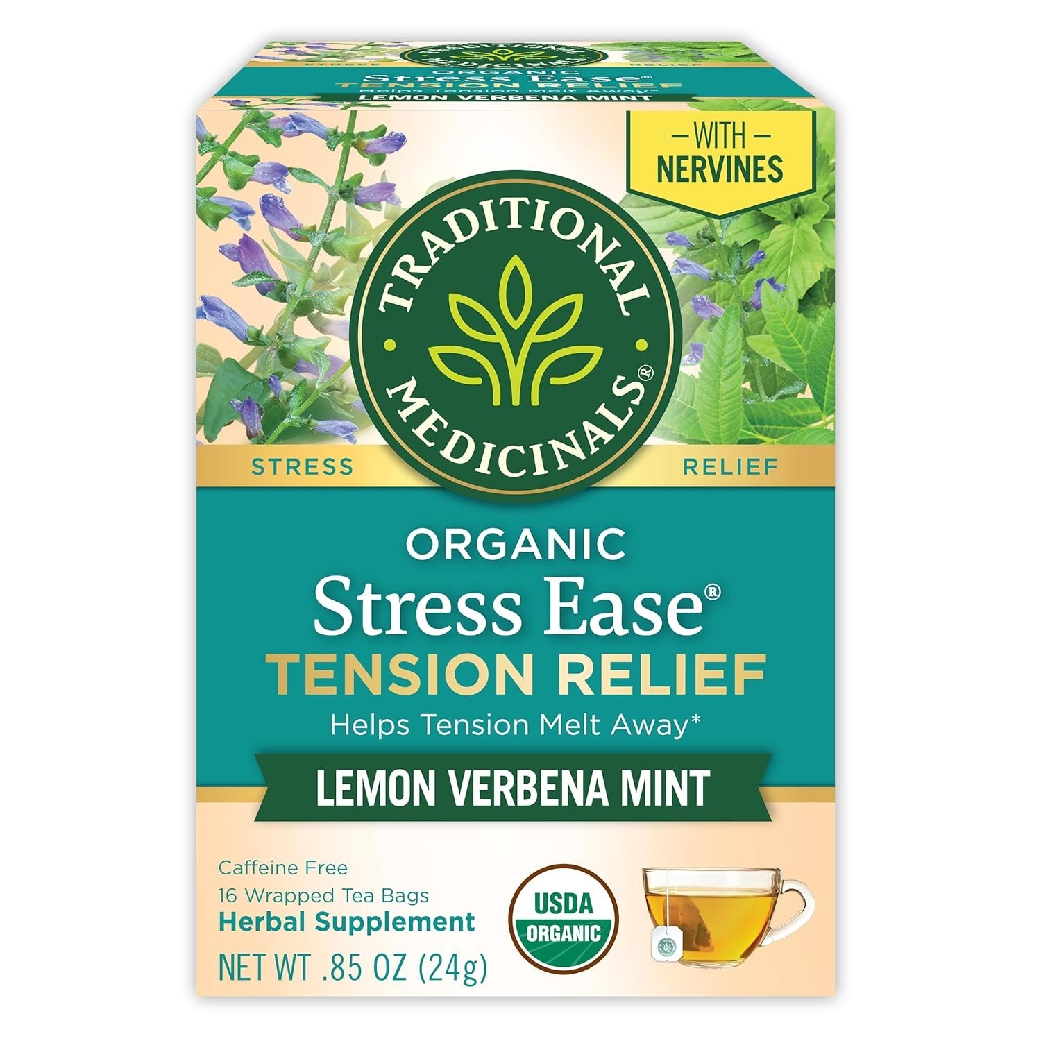 Traditional Medicinals Herbal Tea, Stress Ease Tension Relief Tea Bags, 16 Count
