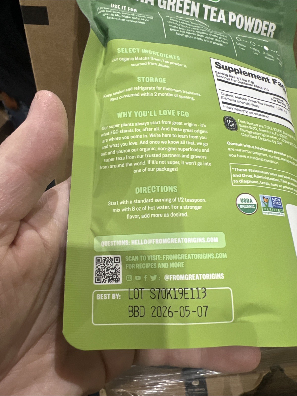 FGO Organic Matcha Green Tea Powder, Japanese Culinary 4 Oz (Pack of 1) SEALED