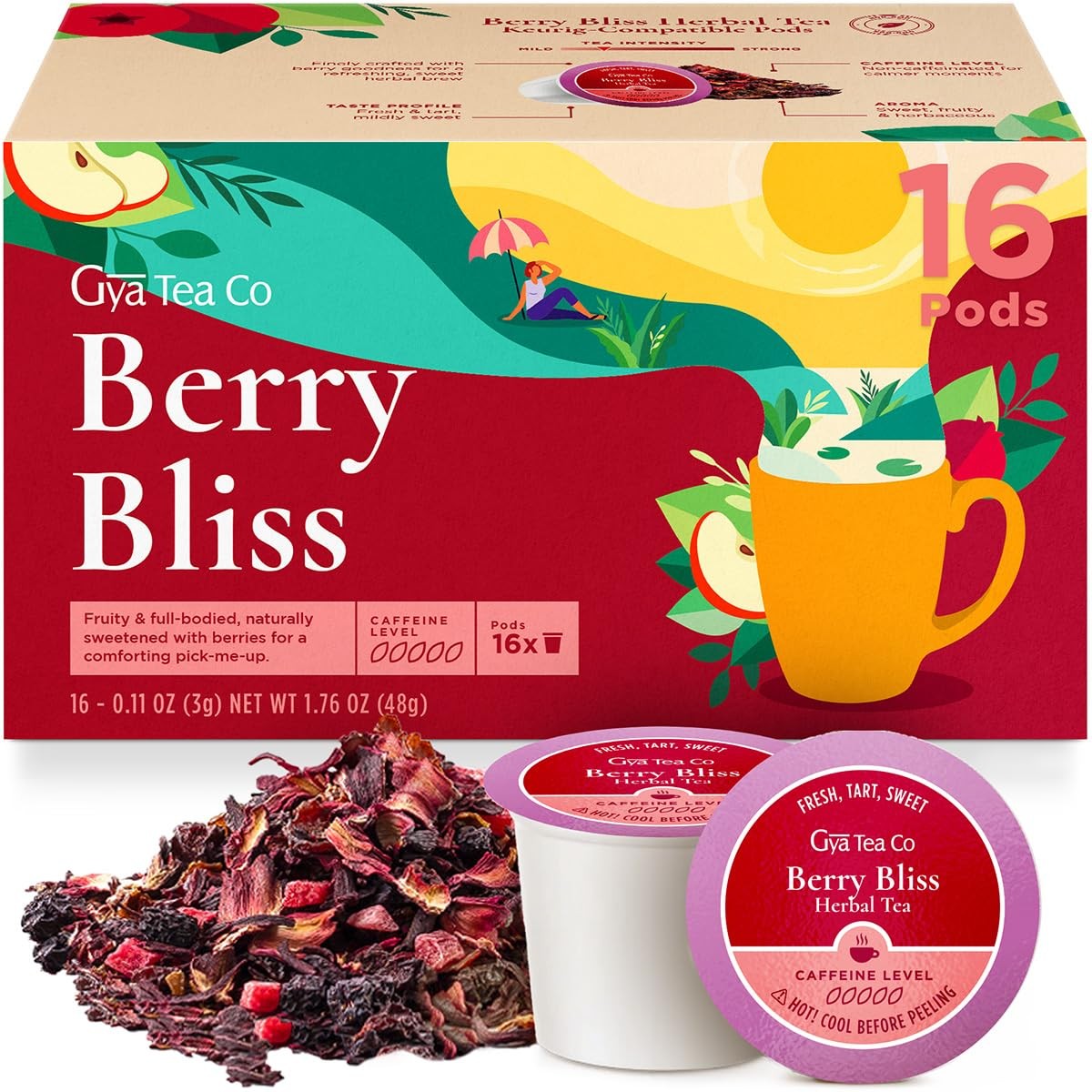 Berry Bliss Herbal Tea Pod (16 Count)- Decaf Wellness Tea for Body Comfort & …
