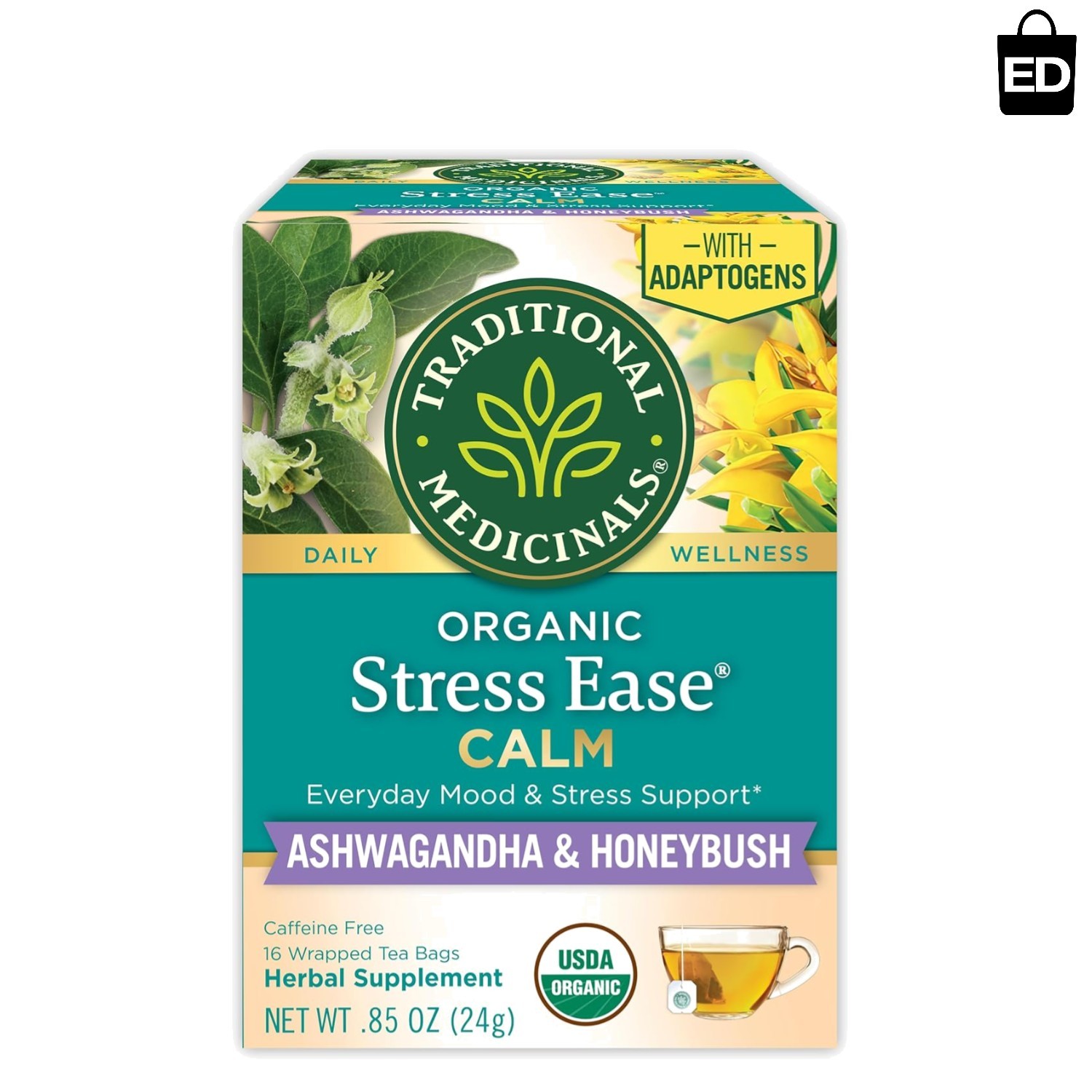 Caffeine-Free Organic Stress Relief Tea – 16 Bags of Ashwagandha & Honeybush