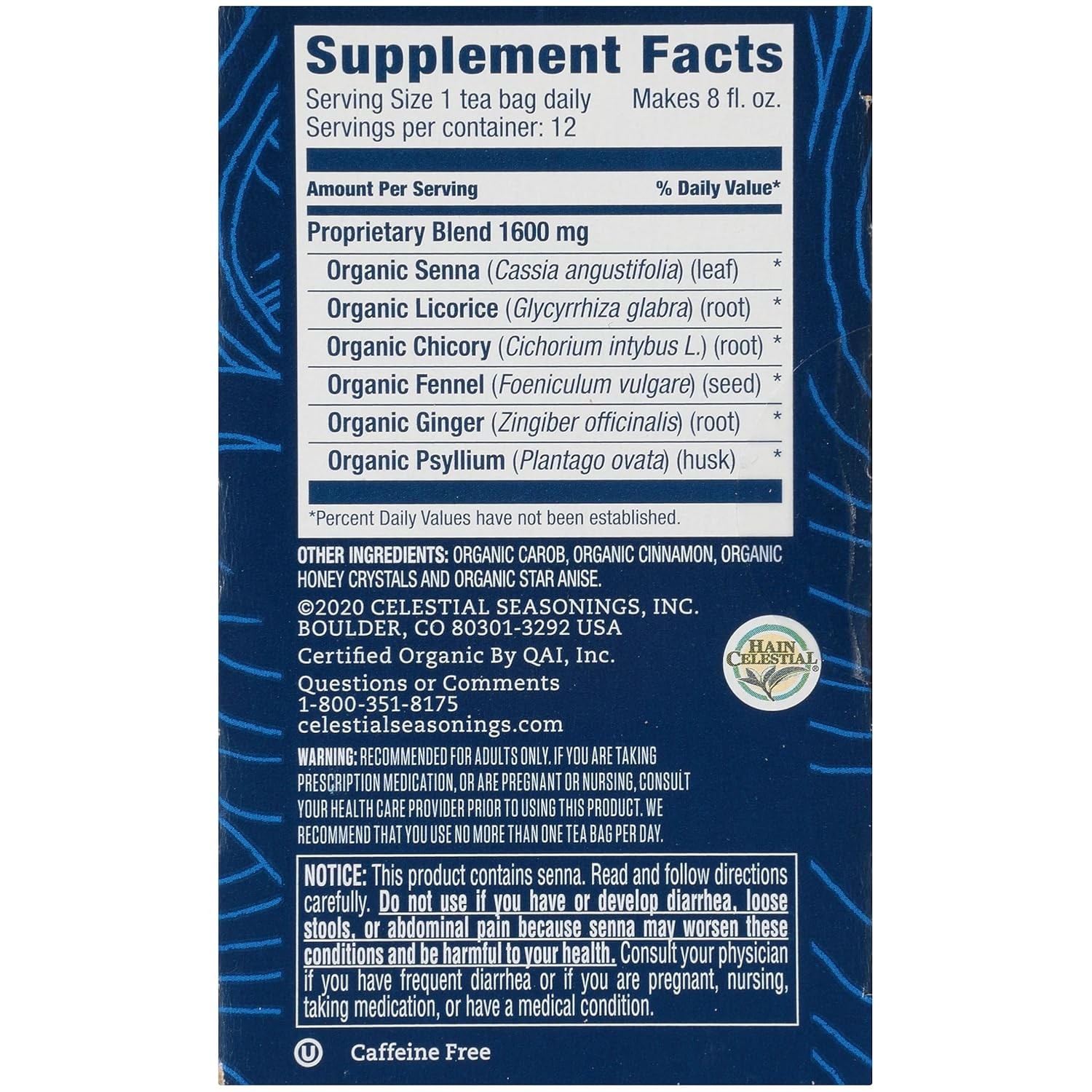 Celestial Seasonings TeaWell Herbal Tea, Laxative, Organic Carob Licorice, 12