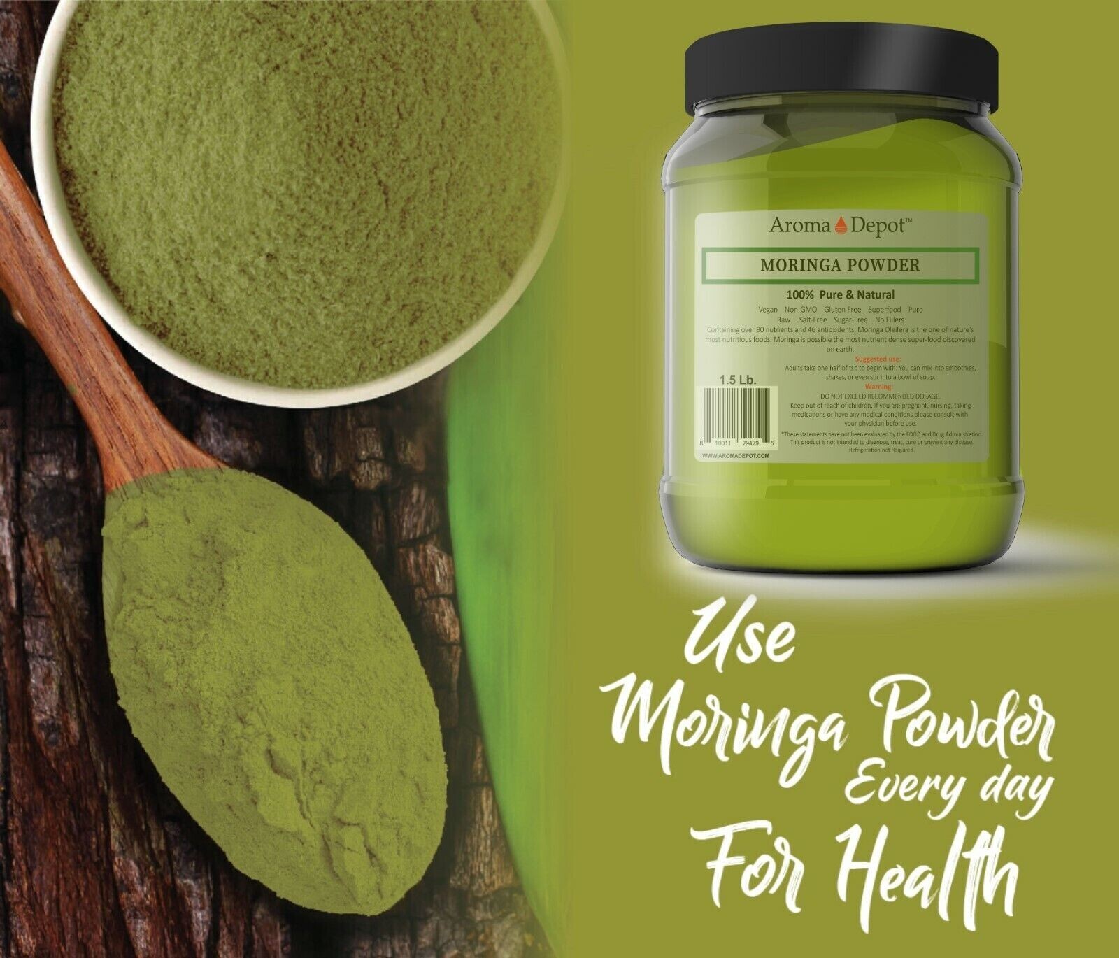 1lb Moringa leaf Powder Great For Energy, Nutrition Pure Natural JAR