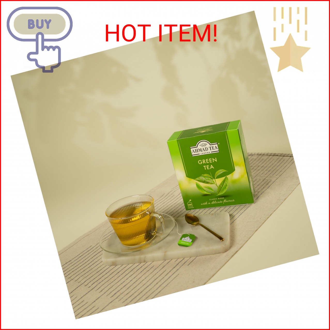 Ahmad Tea Green Tea, Green Tea Teabags 100 ct – Caffeinated & Sugar-Free