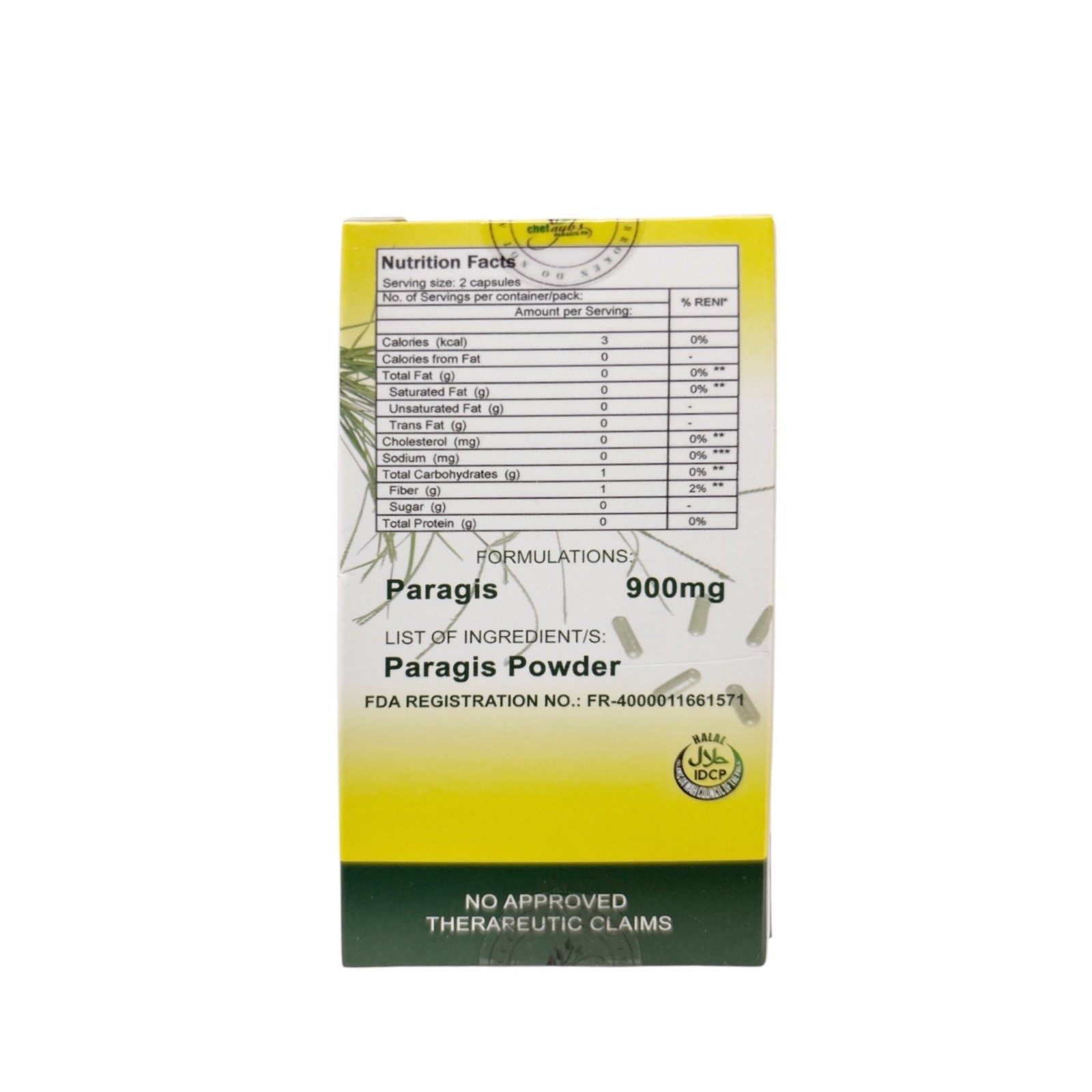 Chef Ayb Paragis Gold 900mg 60 Caps + Paragis Moringa & Guyabano Tea 20 Sachets