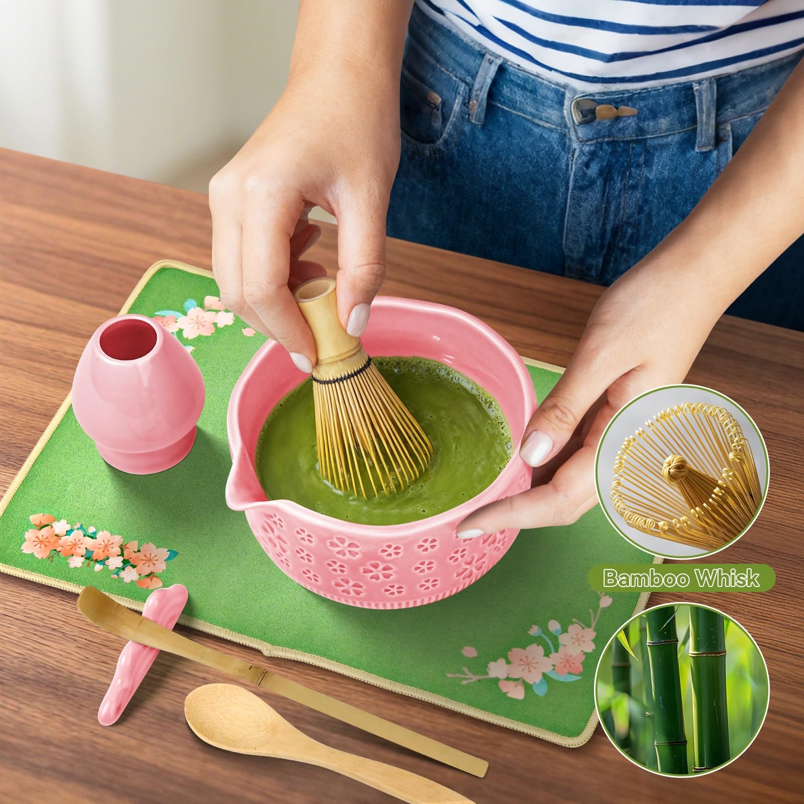 7 PCS Matcha Whisk Making Kit Bowl Scoop Sifter Tea Towel Holder Set