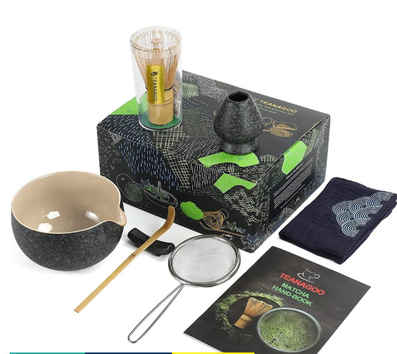 TEANAGOO Matcha Tea Set Featuring Handcrafted Bamboo Whisk, 7 Piece Kit
