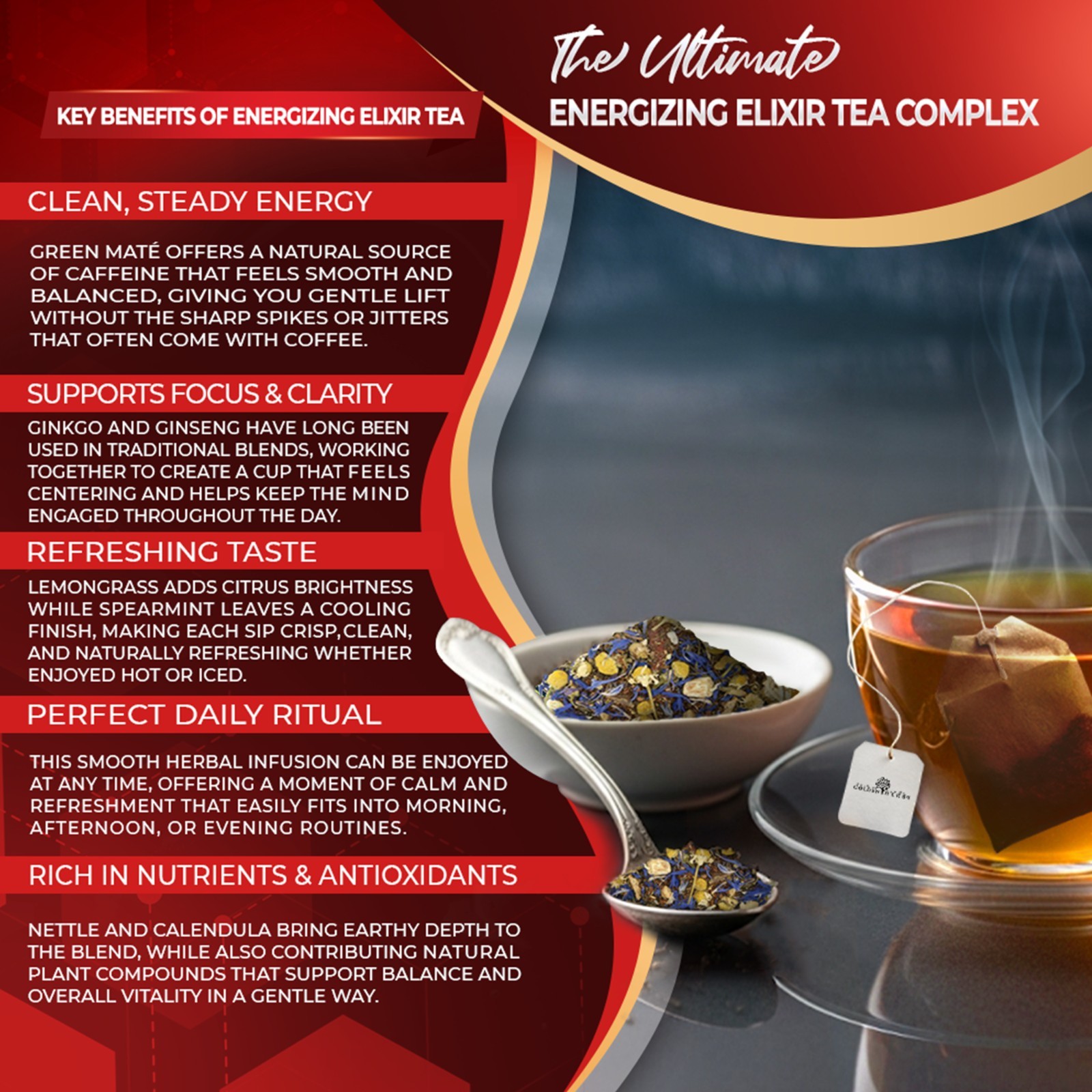 Golden Herbs Energizing Elixir Herbal Tea Natural Energy & Focus Support