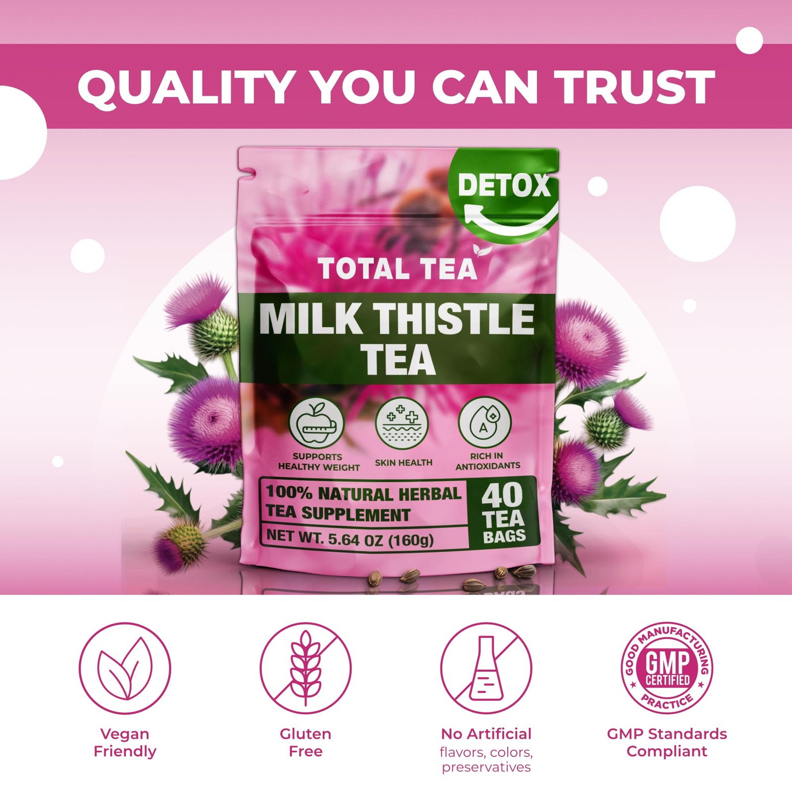 Total Tea 100% Natural Milk Thistle Seeds for Liver Cleanse, 25-Pack