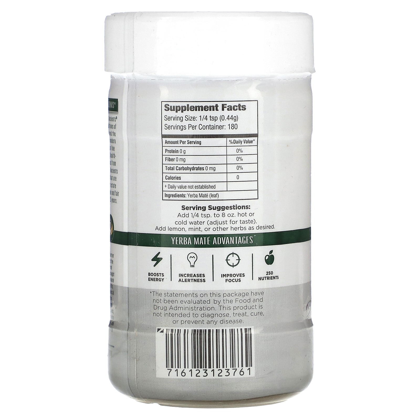 Yerba Mate Plain, Instant Herbal Tea, Unsweetened, 2.82 oz (79.9 g)