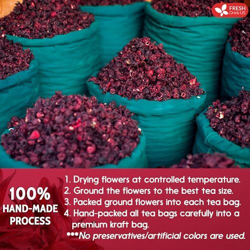 FreshDrinkUS, Premium 140 Hibiscus Flowers Tea Bags, 100% Natural, Pure from