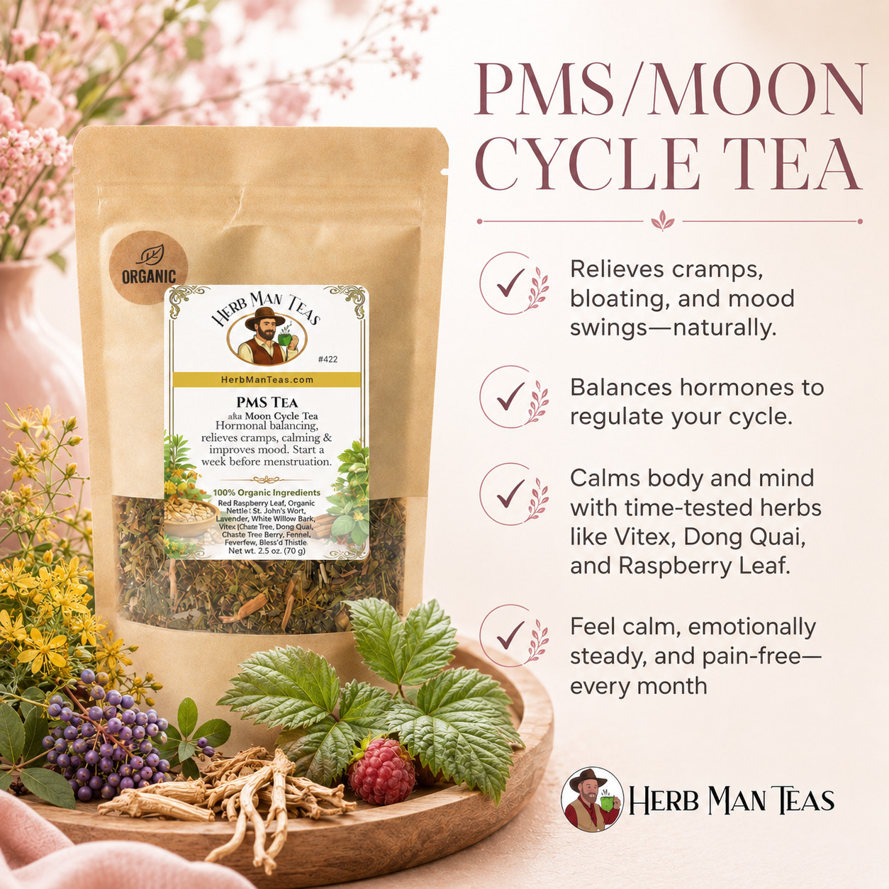 Proven PMS TEA -No more cramps, heavy bleeding & moodiness by a master herbalist