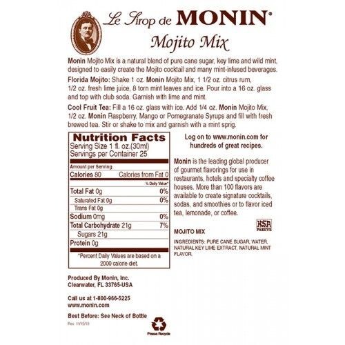 Monin Mojito Mix Syrup (750mL), H-Mojito Mix