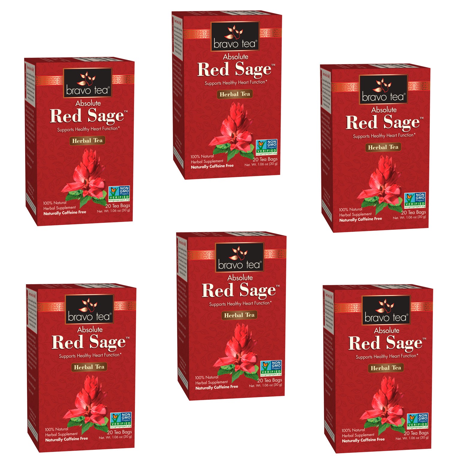 6 PACK Bravo Herbal Tea Absolute Red Sage Root Healthy Heart Function NO GMO