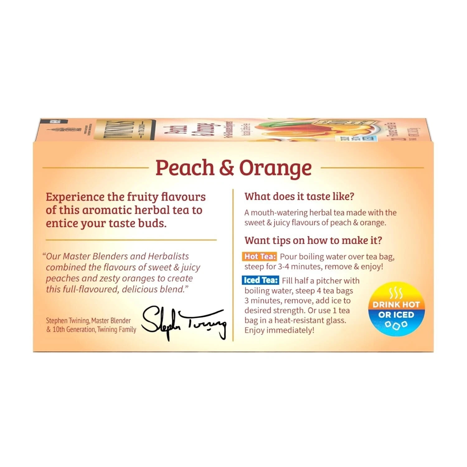 Twinings Peach & Orange Herbal Tea Bags, 20 Count, Caffeine-Free, Hot or Iced