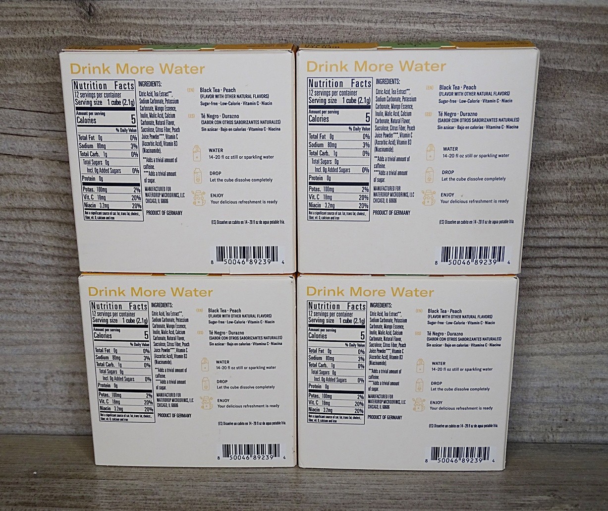 Lot of 4 Waterdrop Microdrink Iced Tea Peach – 48 Servings Total – Zero Sugar