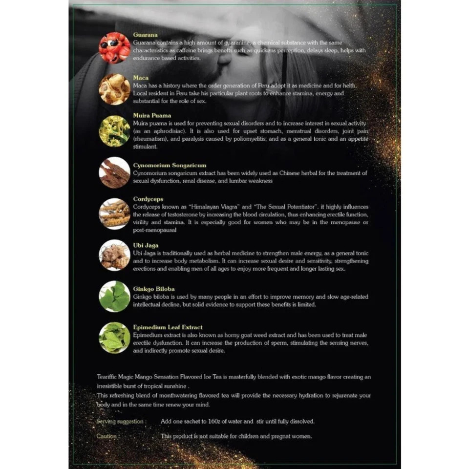 Teariffic Magic Mango Sensation Sexual Men Herb Energy Coffee 2 Box (24 Sachets)