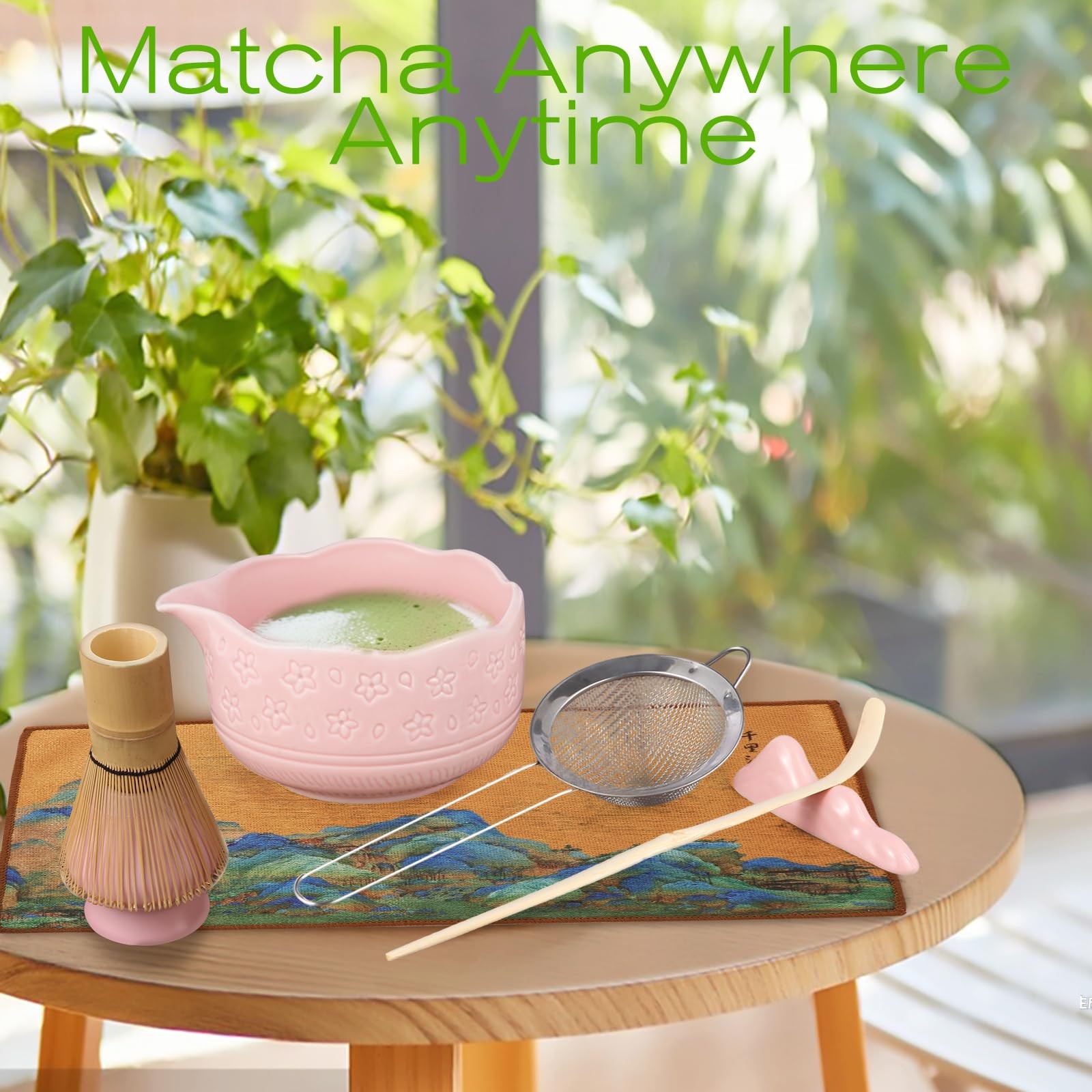 Matcha Whisk Set, Japanese Ceramic Matcha Bowl with Spout, Bamboo Whisk, Sift…