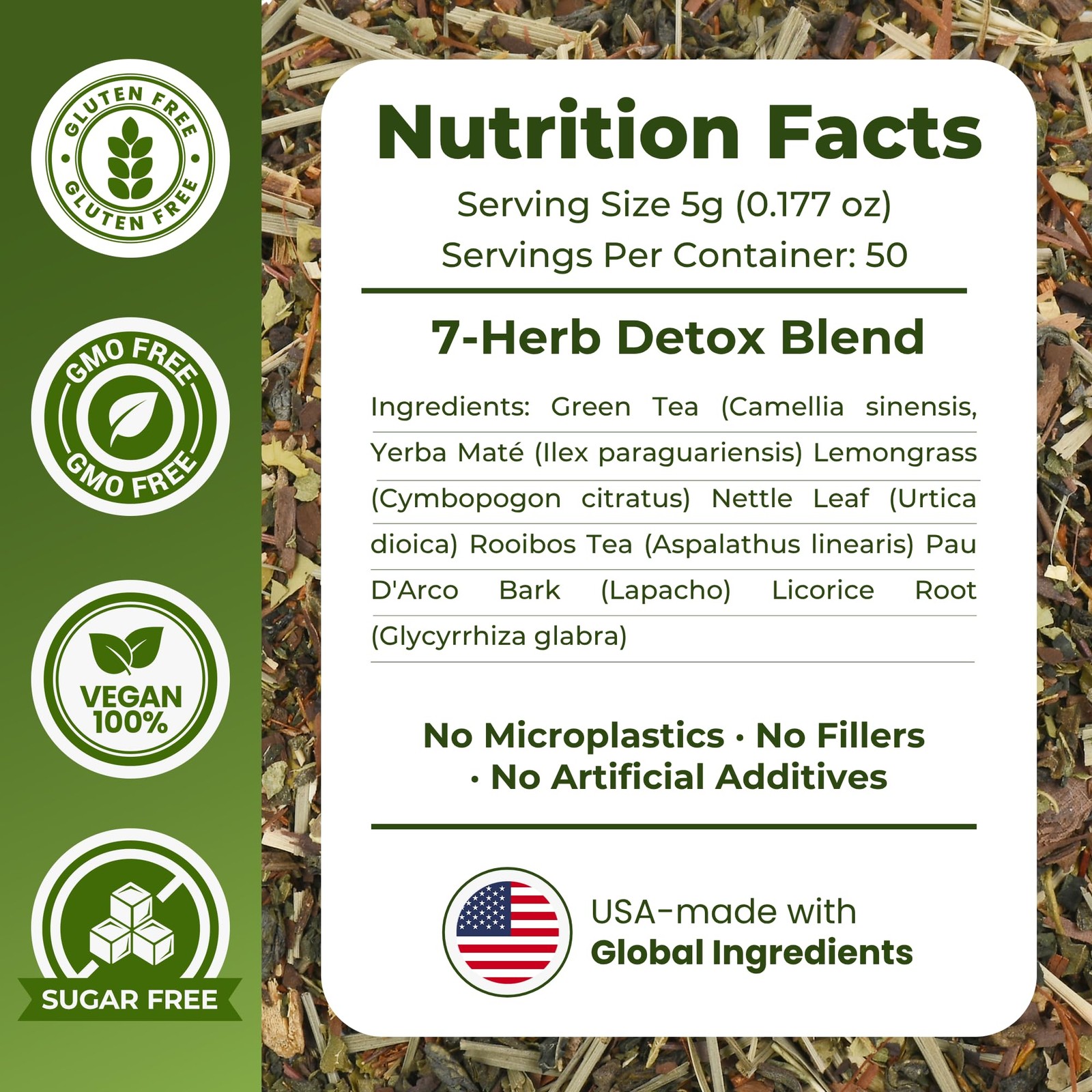 7-Herb Detox Tea – Up to 100 Cups | 250g (8.8 oz) Loose Leaf Tea – Rooibos, Y…