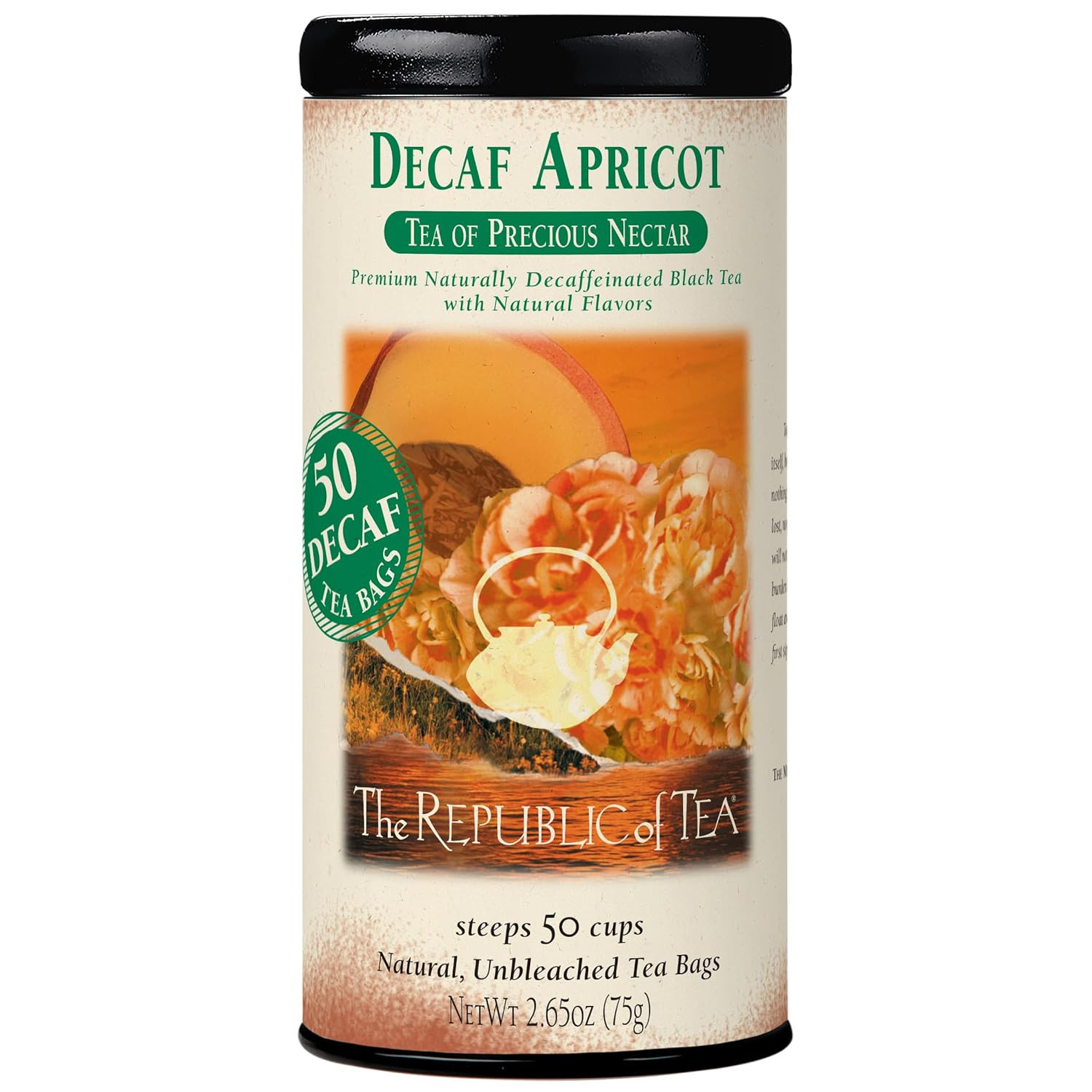 — Decaf Apricot Black Tea Tin, 50 Tea Bags, Environmentally-Friendly Decaffei…