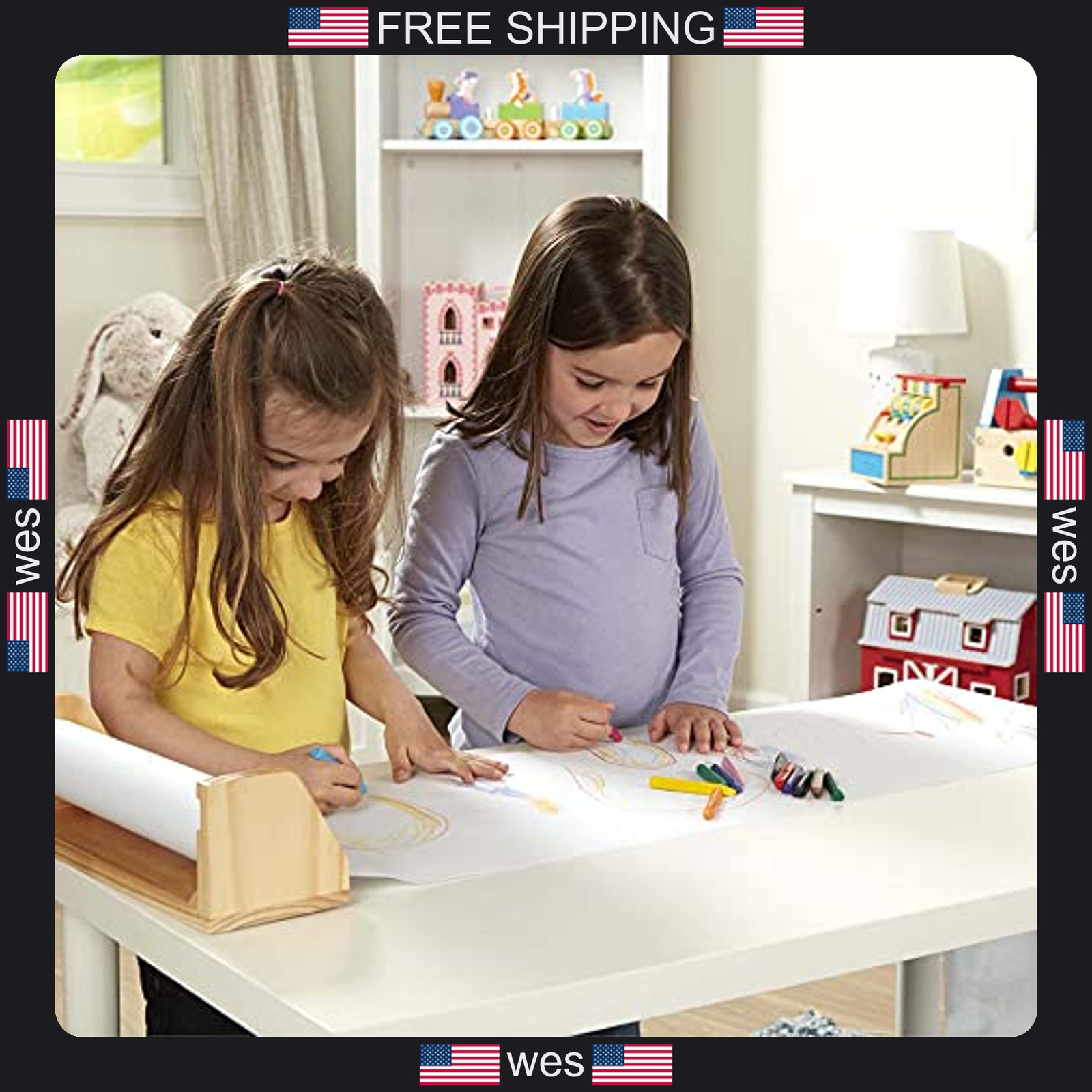 Melissa & Doug Wooden Tabletop Paper Roll Dispenser with 12? x 75-Foot White