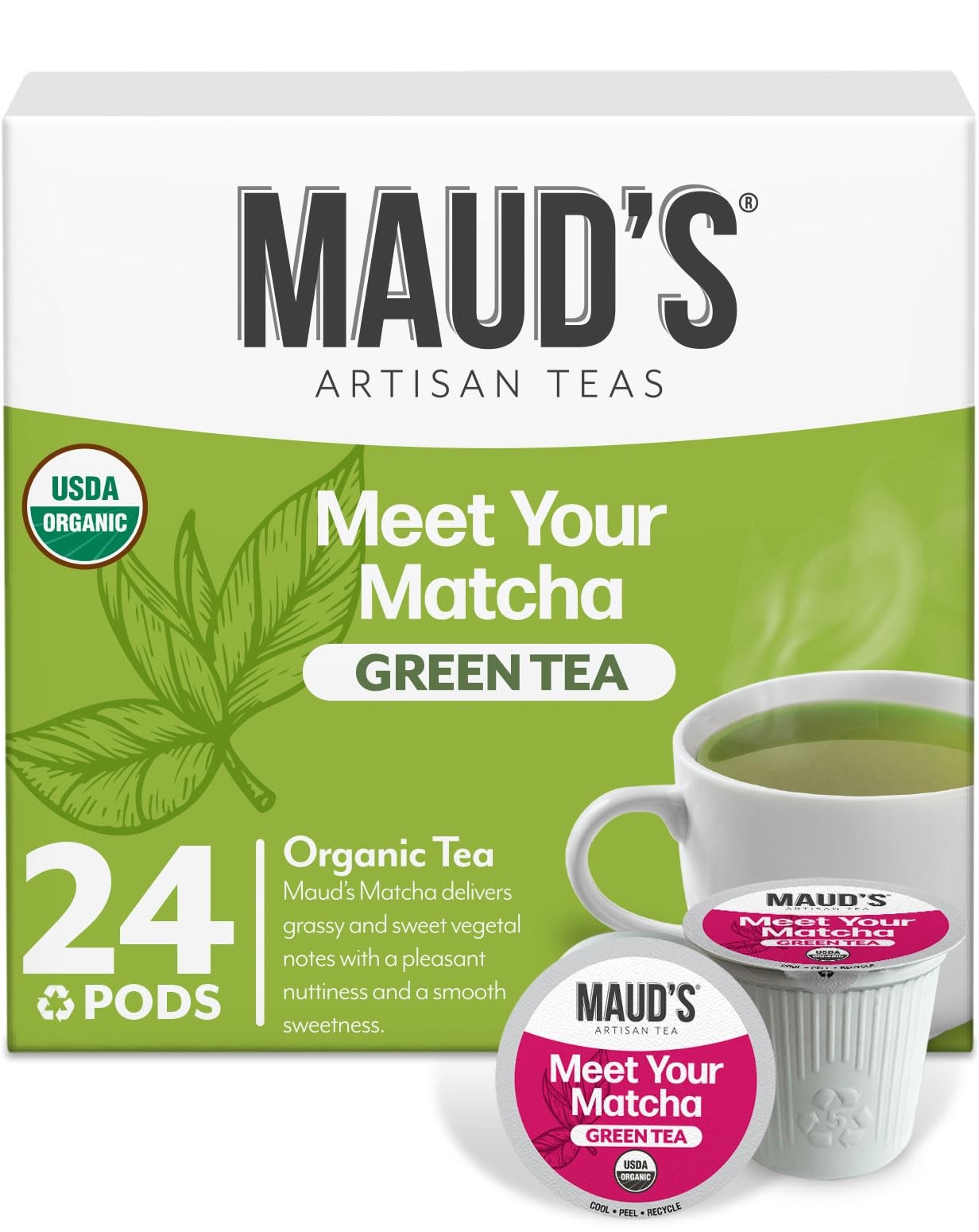 Maud’s Organic Matcha Green Tea Pods, 24 ct, Recyclable 24 Count (Pack of 1)