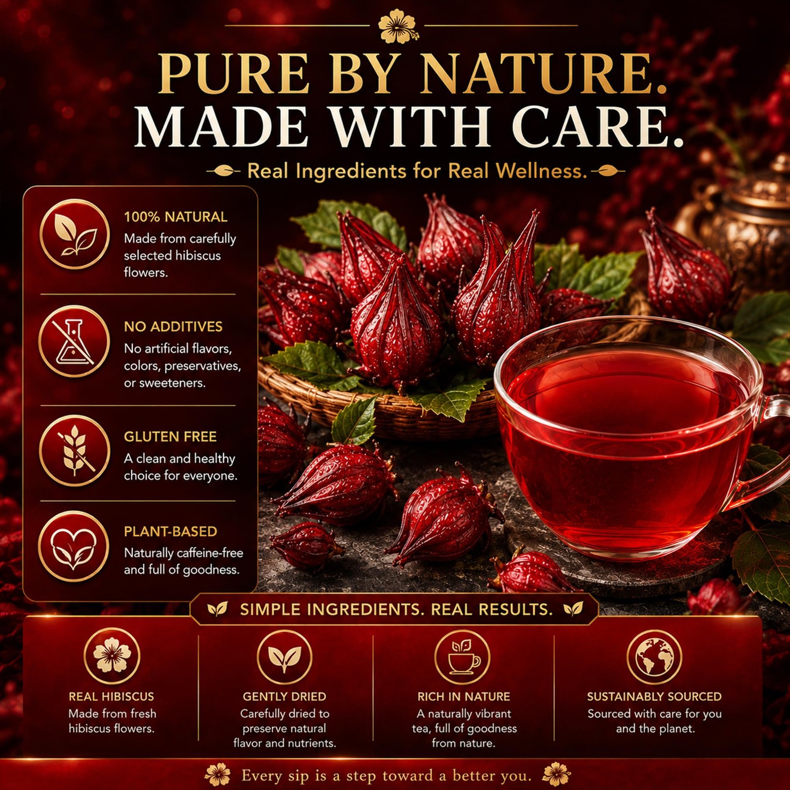 WOTIHA Premium 80 Hibiscus Flower Tea Bags (Flor de Jamaica) – 100% Natural